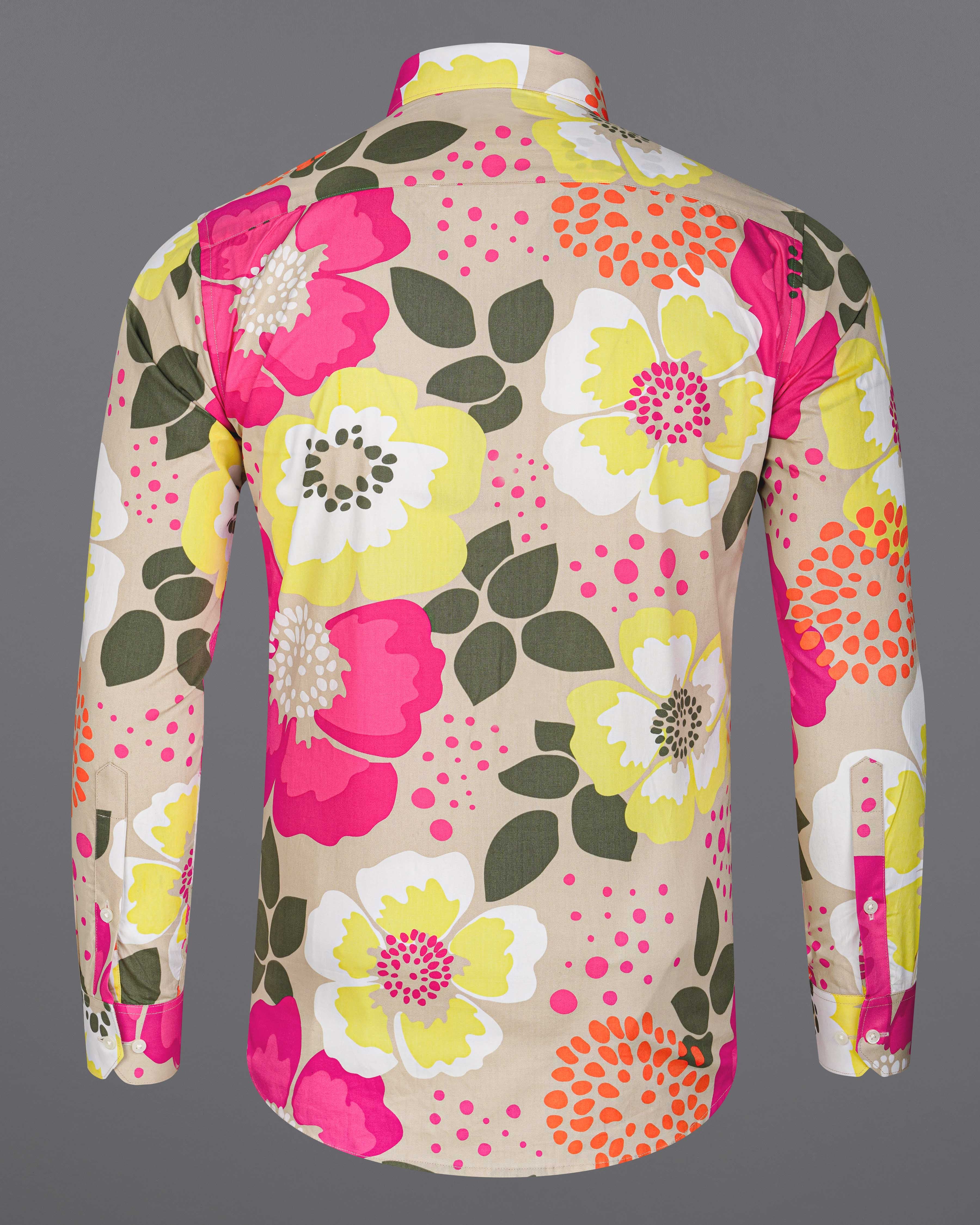 Spanish Brown With Cerise Pink Floral Printed Premium Cotton Shirt