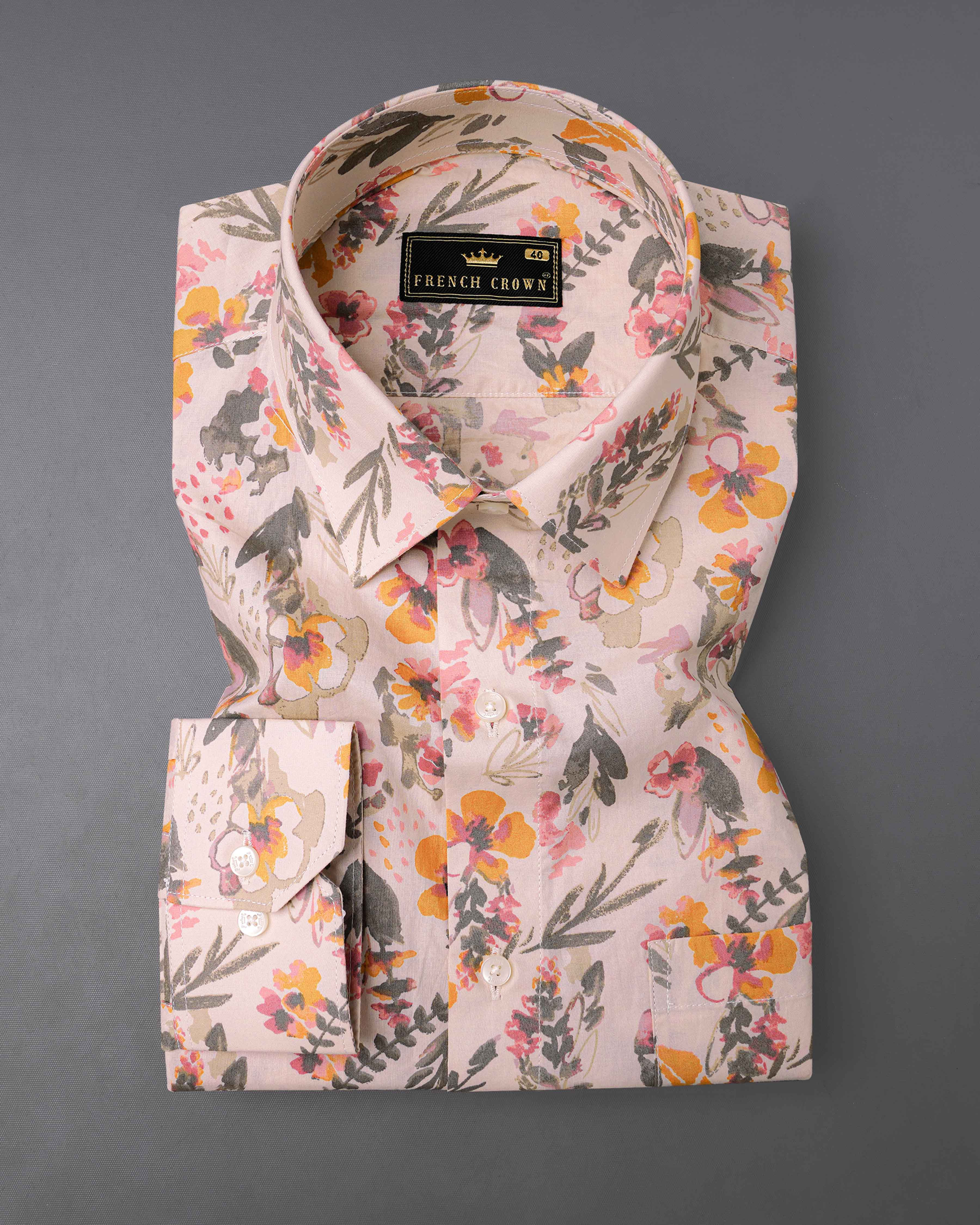 Bizarre Cream and Ruddy Pink Floral Printed Premium Cotton Shirt 8038-38, 8038-H-38, 8038-39,8038-H-39, 8038-40, 8038-H-40, 8038-42, 8038-H-42, 8038-44, 8038-H-44, 8038-46, 8038-H-46, 8038-48, 8038-H-48, 8038-50, 8038-H-50, 8038-52, 8038-H-52