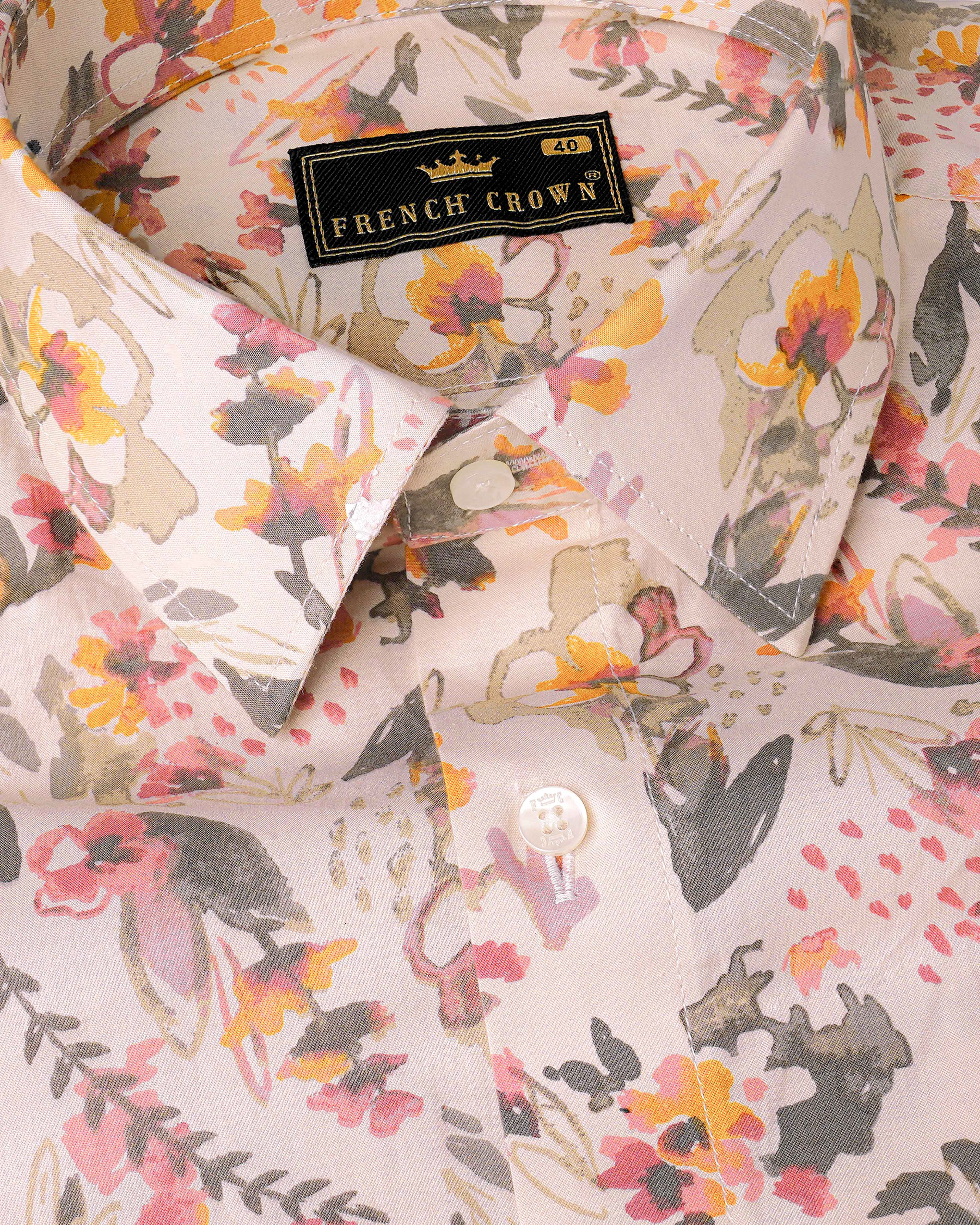 Bizarre Cream and Ruddy Pink Floral Printed Premium Cotton Shirt 8038-38, 8038-H-38, 8038-39,8038-H-39, 8038-40, 8038-H-40, 8038-42, 8038-H-42, 8038-44, 8038-H-44, 8038-46, 8038-H-46, 8038-48, 8038-H-48, 8038-50, 8038-H-50, 8038-52, 8038-H-52