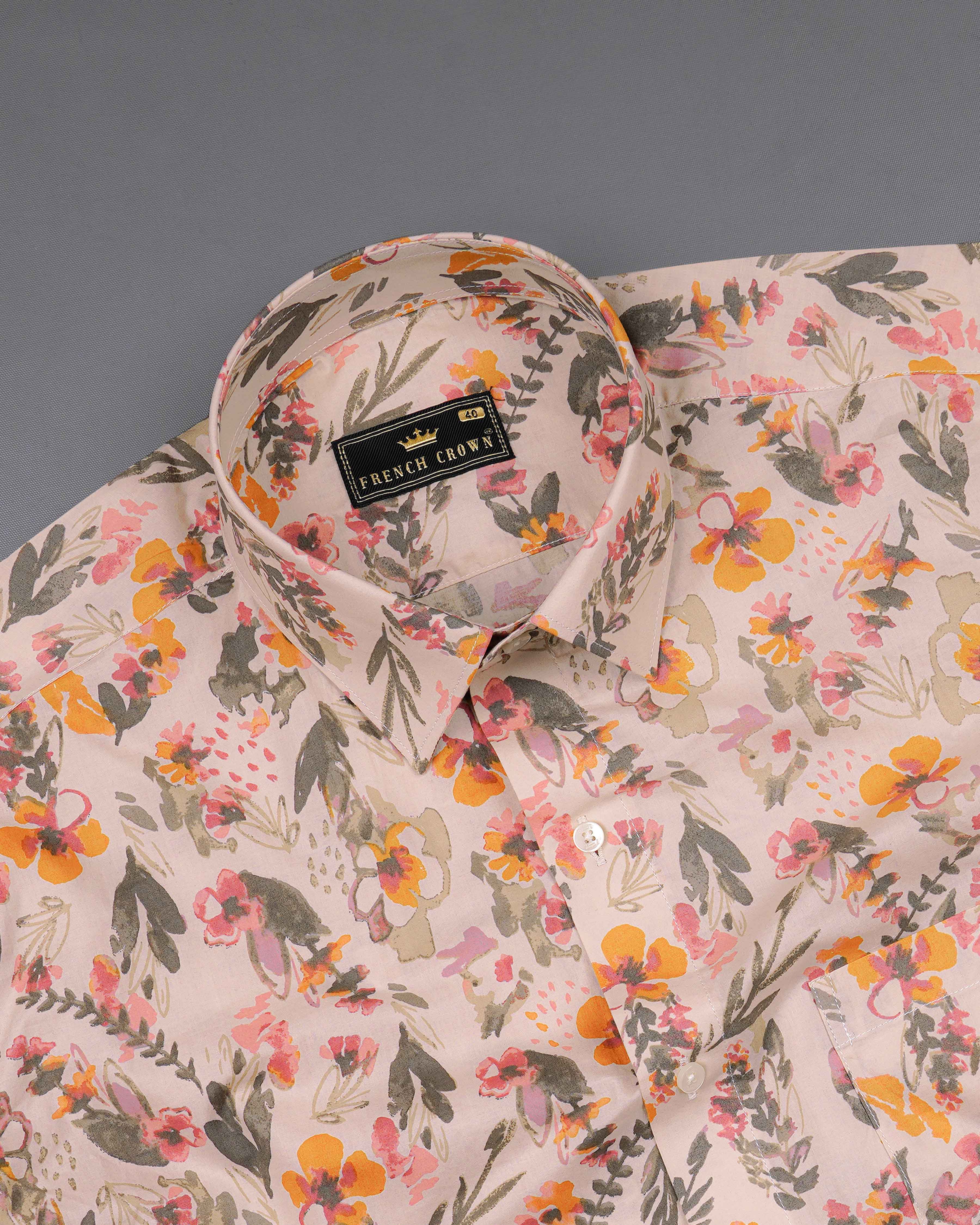 Bizarre Cream and Ruddy Pink Floral Printed Premium Cotton Shirt 8038-38, 8038-H-38, 8038-39,8038-H-39, 8038-40, 8038-H-40, 8038-42, 8038-H-42, 8038-44, 8038-H-44, 8038-46, 8038-H-46, 8038-48, 8038-H-48, 8038-50, 8038-H-50, 8038-52, 8038-H-52