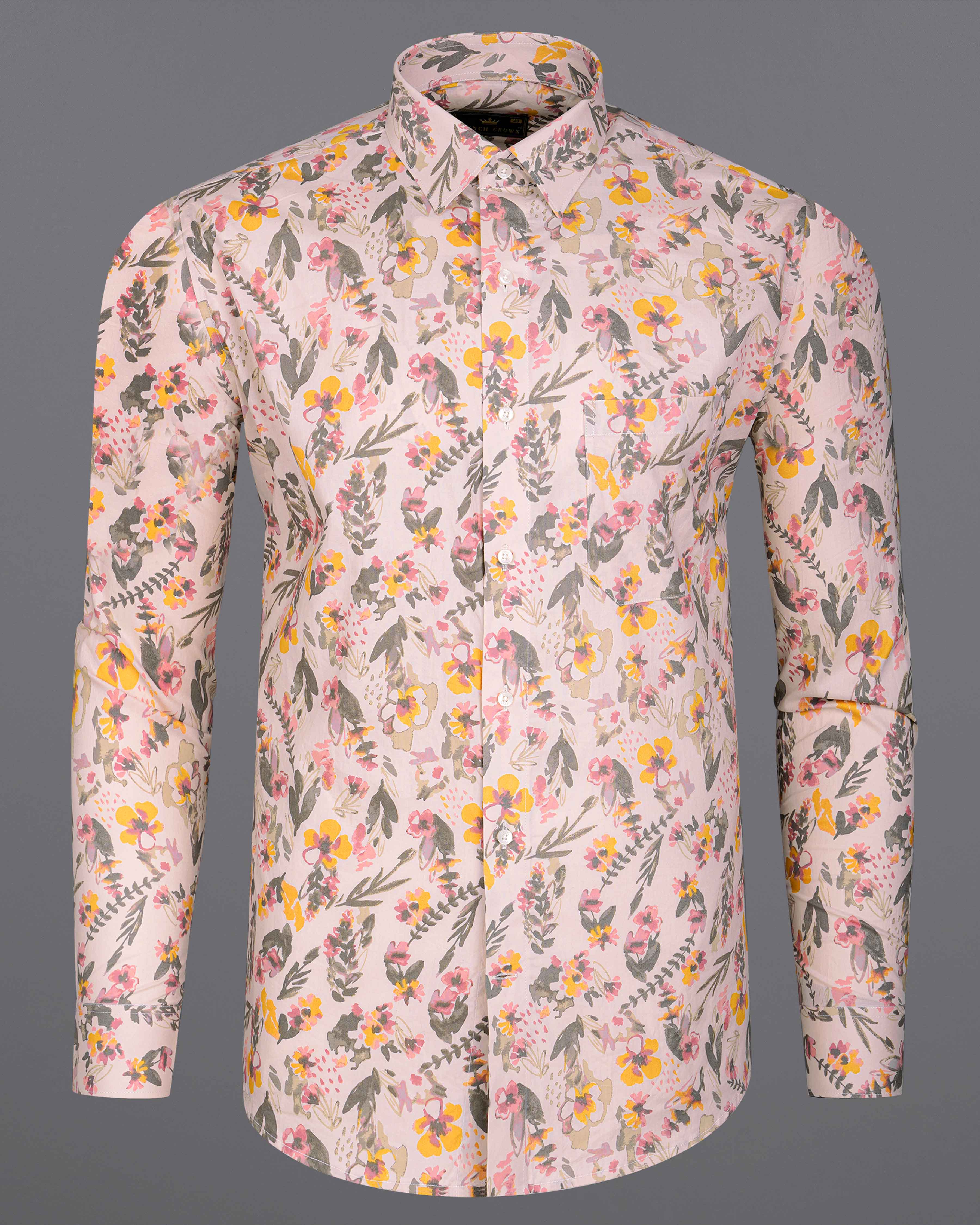 Bizarre Cream and Ruddy Pink Floral Printed Premium Cotton Shirt 8038-38, 8038-H-38, 8038-39,8038-H-39, 8038-40, 8038-H-40, 8038-42, 8038-H-42, 8038-44, 8038-H-44, 8038-46, 8038-H-46, 8038-48, 8038-H-48, 8038-50, 8038-H-50, 8038-52, 8038-H-52