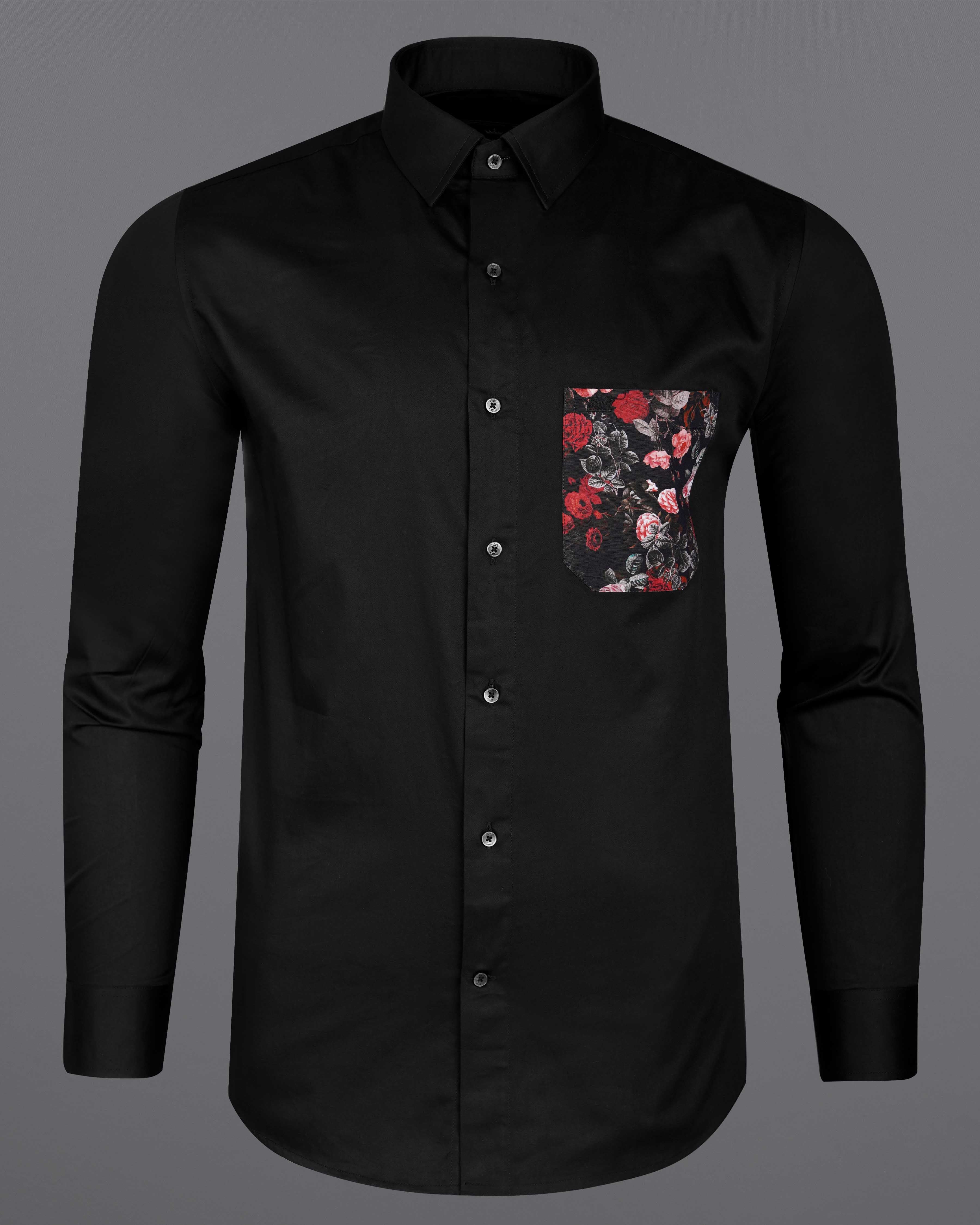 Jade Black with Floral Printed Pocket Super Soft Premium Cotton Designer Shirt 8039-BLK-P310-38, 8039-BLK-P310-H-38, 8039-BLK-P310-39,8039-BLK-P310-H-39, 8039-BLK-P310-40, 8039-BLK-P310-H-40, 8039-BLK-P310-42, 8039-BLK-P310-H-42, 8039-BLK-P310-44, 8039-BLK-P310-H-44, 8039-BLK-P310-46, 8039-BLK-P310-H-46, 8039-BLK-P310-48, 8039-BLK-P310-H-48, 8039-BLK-P310-50, 8039-BLK-P310-H-50, 8039-BLK-P310-52, 8039-BLK-P310-H-52