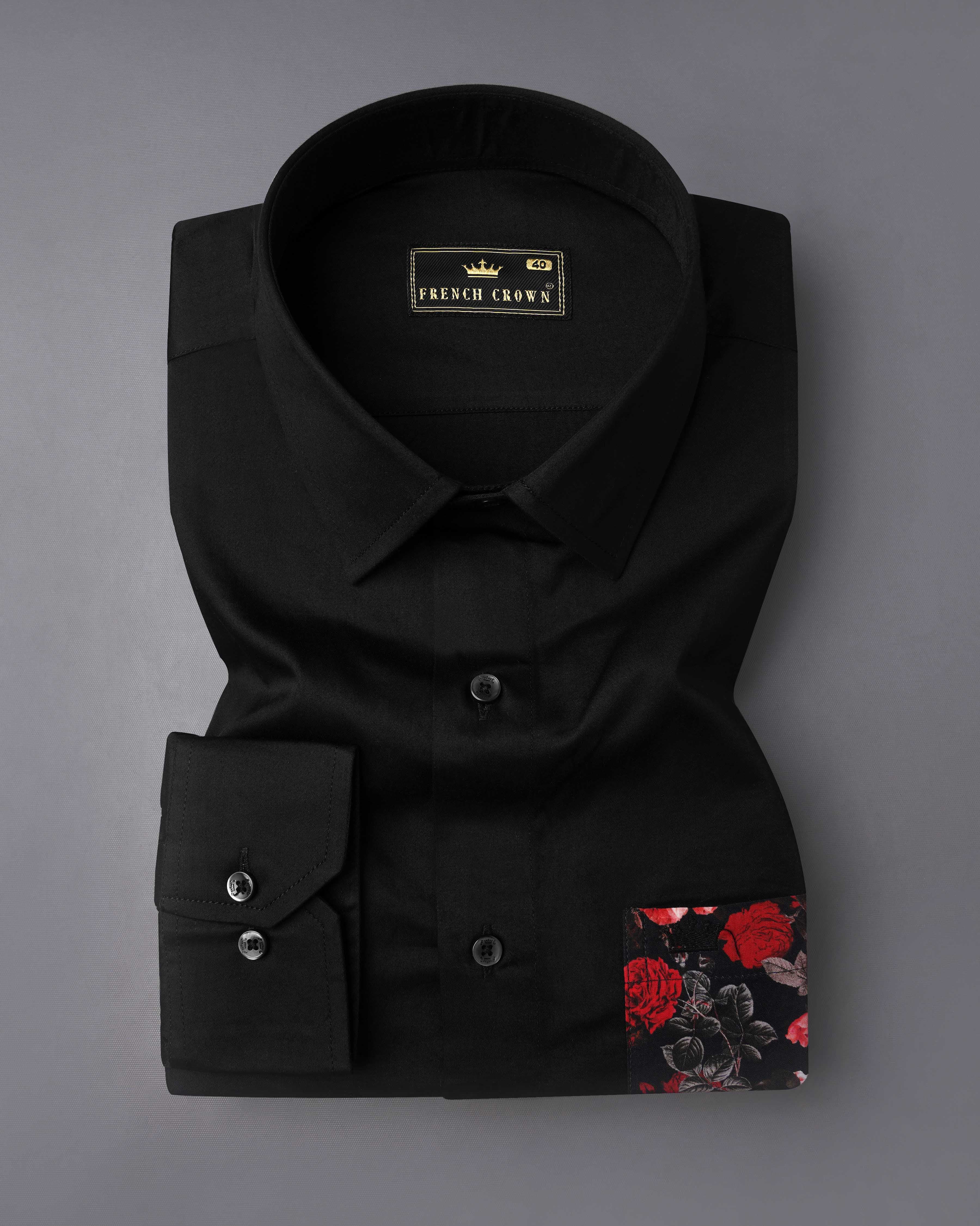 Jade Black with Floral Printed Pocket Super Soft Premium Cotton Designer Shirt 8039-BLK-P310-38, 8039-BLK-P310-H-38, 8039-BLK-P310-39,8039-BLK-P310-H-39, 8039-BLK-P310-40, 8039-BLK-P310-H-40, 8039-BLK-P310-42, 8039-BLK-P310-H-42, 8039-BLK-P310-44, 8039-BLK-P310-H-44, 8039-BLK-P310-46, 8039-BLK-P310-H-46, 8039-BLK-P310-48, 8039-BLK-P310-H-48, 8039-BLK-P310-50, 8039-BLK-P310-H-50, 8039-BLK-P310-52, 8039-BLK-P310-H-52