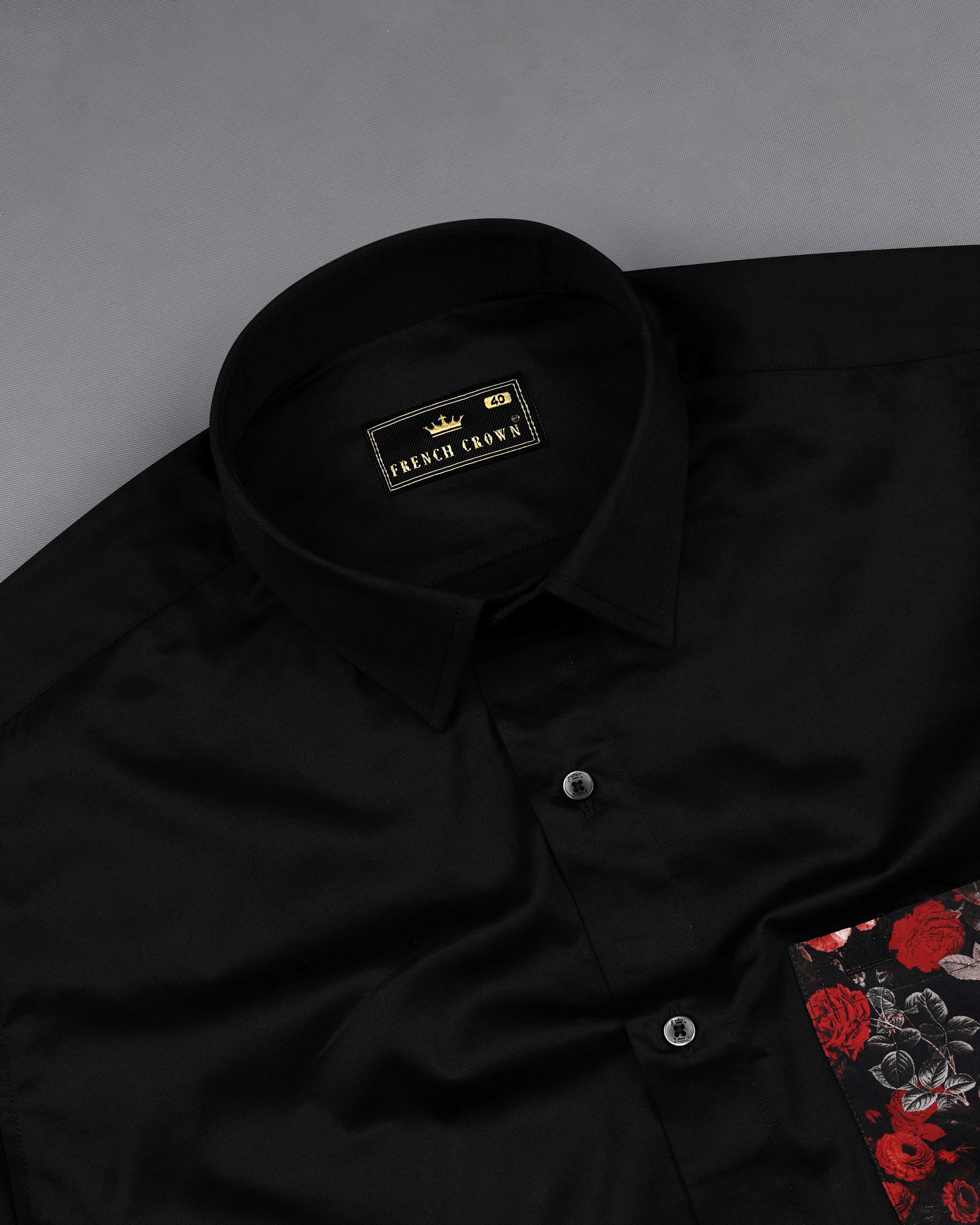 Jade Black with Floral Printed Pocket Super Soft Premium Cotton Designer Shirt 8039-BLK-P310-38, 8039-BLK-P310-H-38, 8039-BLK-P310-39,8039-BLK-P310-H-39, 8039-BLK-P310-40, 8039-BLK-P310-H-40, 8039-BLK-P310-42, 8039-BLK-P310-H-42, 8039-BLK-P310-44, 8039-BLK-P310-H-44, 8039-BLK-P310-46, 8039-BLK-P310-H-46, 8039-BLK-P310-48, 8039-BLK-P310-H-48, 8039-BLK-P310-50, 8039-BLK-P310-H-50, 8039-BLK-P310-52, 8039-BLK-P310-H-52