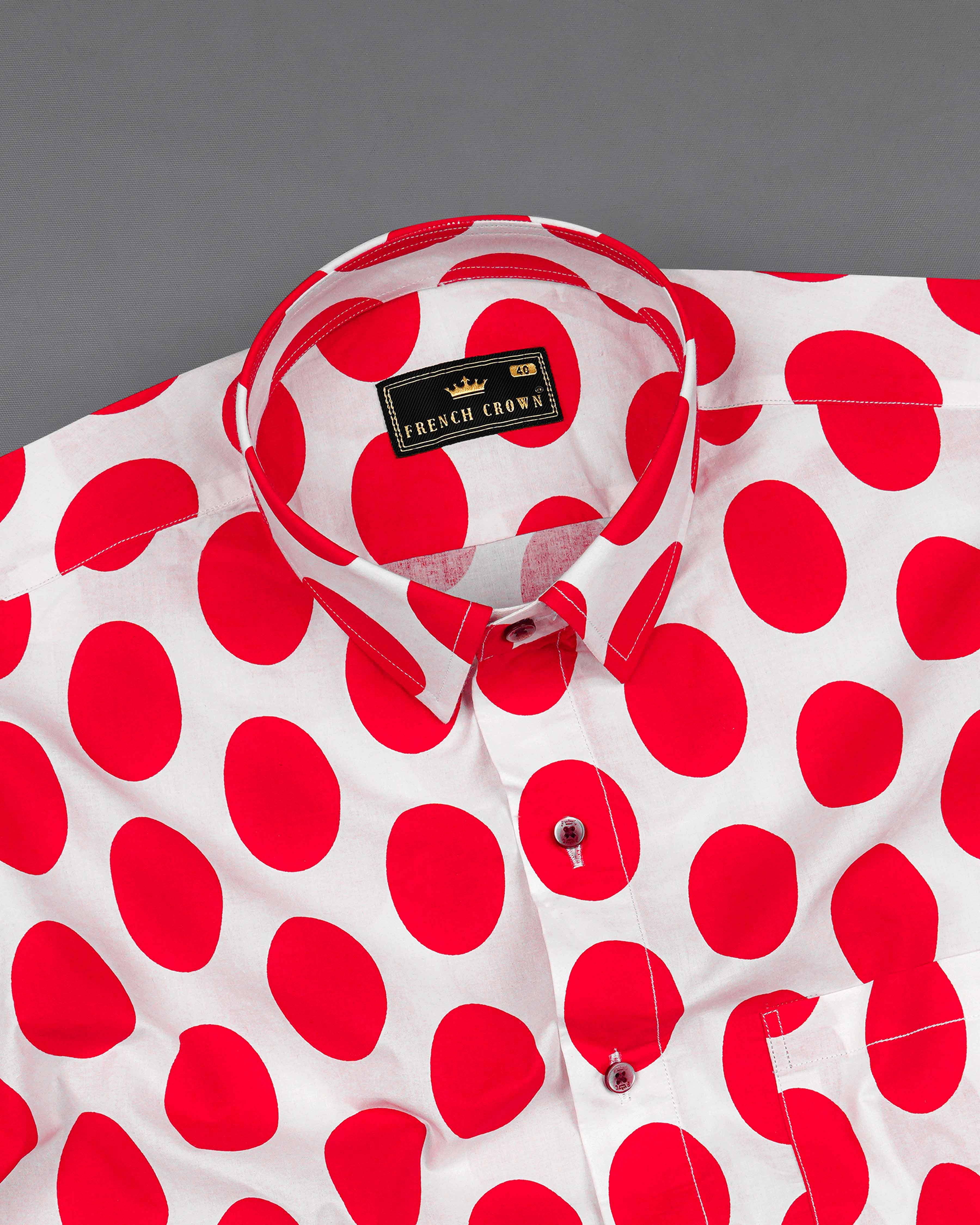 Bright White with Cadmium Red Polka Dotted Premium Cotton Shirt 8041-MN-38, 8041-MN-H-38, 8041-MN-39,8041-MN-H-39, 8041-MN-40, 8041-MN-H-40, 8041-MN-42, 8041-MN-H-42, 8041-MN-44, 8041-MN-H-44, 8041-MN-46, 8041-MN-H-46, 8041-MN-48, 8041-MN-H-48, 8041-MN-50, 8041-MN-H-50, 8041-MN-52, 8041-MN-H-52