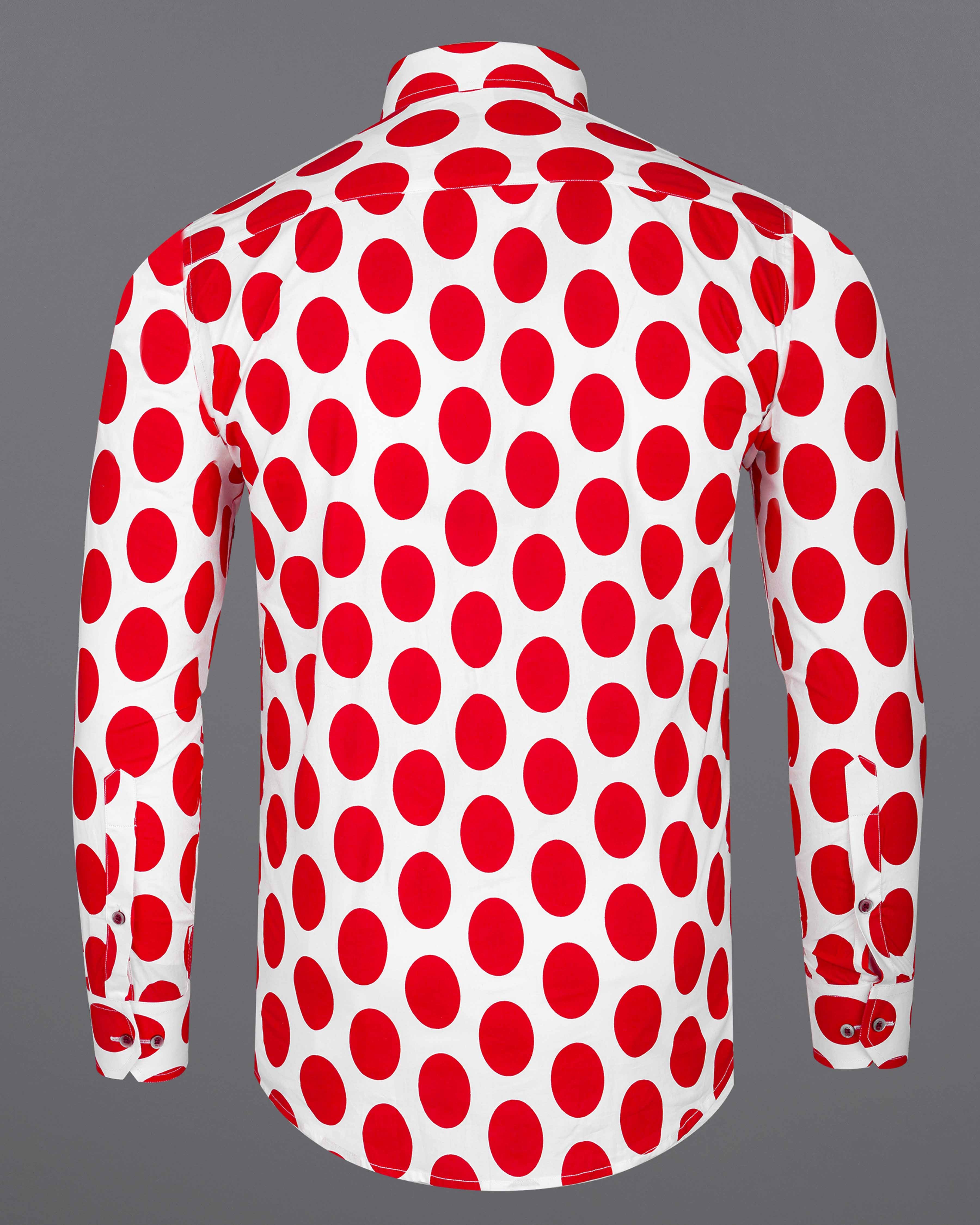 Bright White with Cadmium Red Polka Dotted Premium Cotton Shirt 8041-MN-38, 8041-MN-H-38, 8041-MN-39,8041-MN-H-39, 8041-MN-40, 8041-MN-H-40, 8041-MN-42, 8041-MN-H-42, 8041-MN-44, 8041-MN-H-44, 8041-MN-46, 8041-MN-H-46, 8041-MN-48, 8041-MN-H-48, 8041-MN-50, 8041-MN-H-50, 8041-MN-52, 8041-MN-H-52