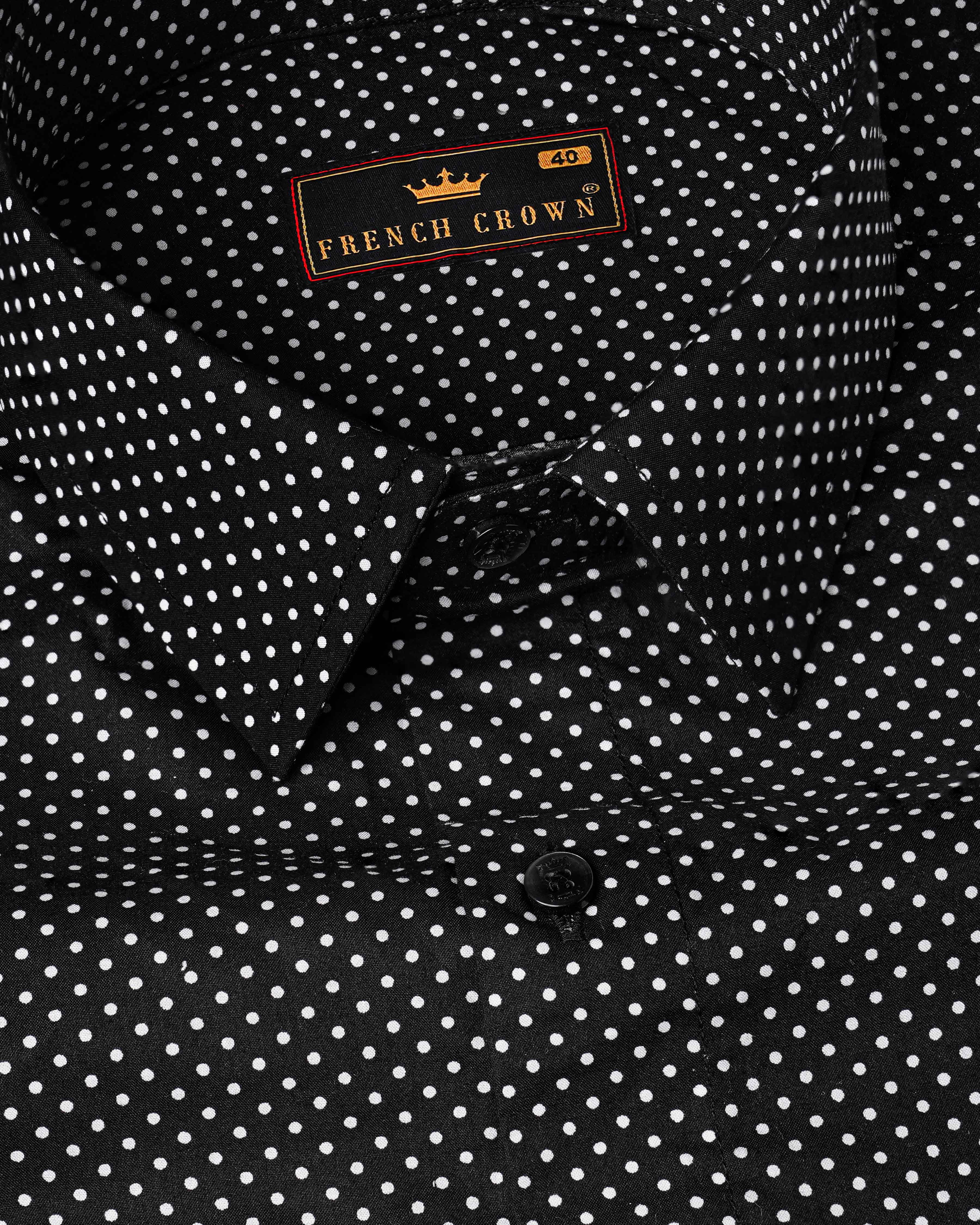 Jade Black and White Polka Premium Cotton Shirt 8049-BLK-38, 8049-BLK-H-38, 8049-BLK-39,8049-BLK-H-39, 8049-BLK-40, 8049-BLK-H-40, 8049-BLK-42, 8049-BLK-H-42, 8049-BLK-44, 8049-BLK-H-44, 8049-BLK-46, 8049-BLK-H-46, 8049-BLK-48, 8049-BLK-H-48, 8049-BLK-50, 8049-BLK-H-50, 8049-BLK-52, 8049-BLK-H-52