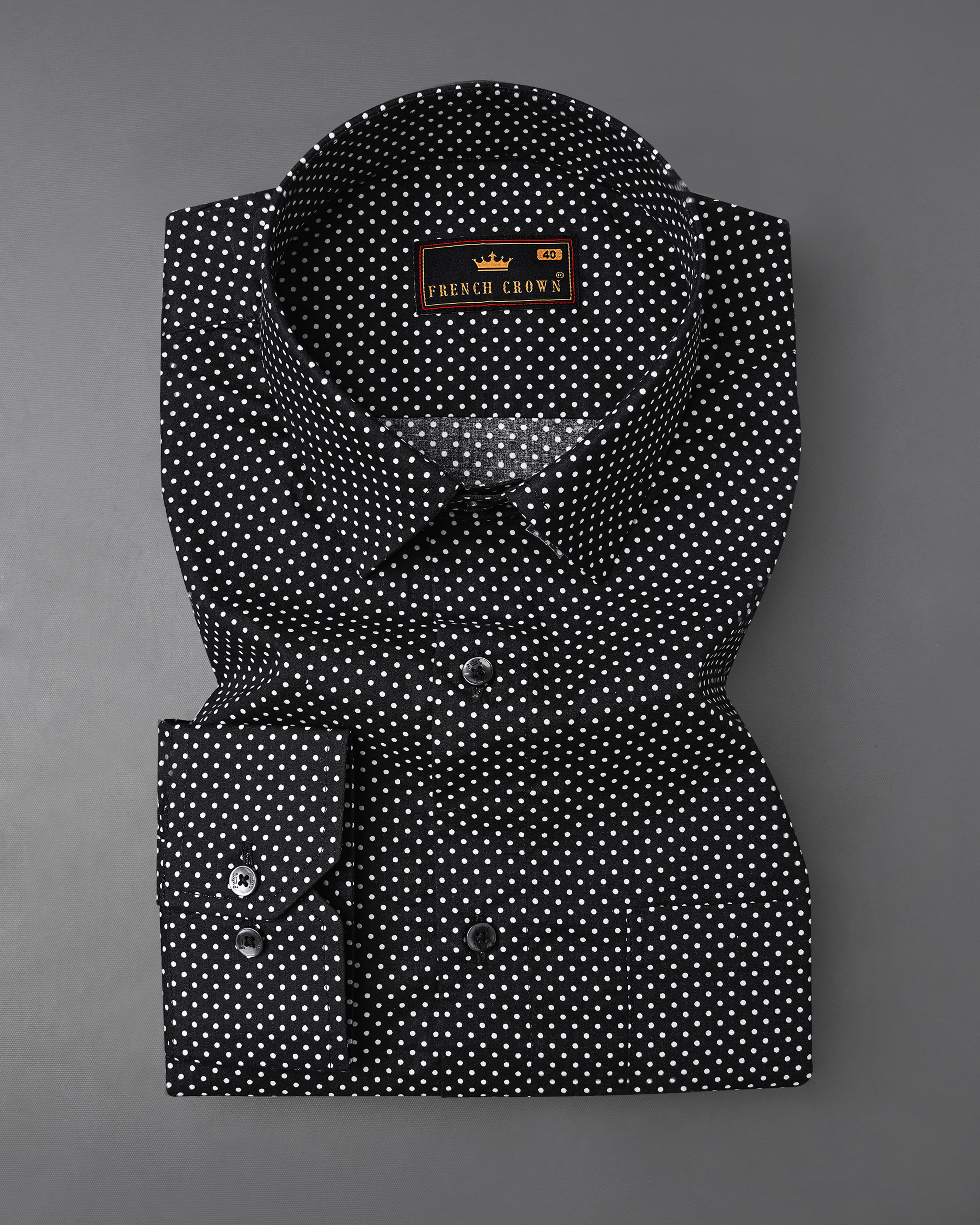 Jade Black and White Polka Premium Cotton Shirt 8049-BLK-38, 8049-BLK-H-38, 8049-BLK-39,8049-BLK-H-39, 8049-BLK-40, 8049-BLK-H-40, 8049-BLK-42, 8049-BLK-H-42, 8049-BLK-44, 8049-BLK-H-44, 8049-BLK-46, 8049-BLK-H-46, 8049-BLK-48, 8049-BLK-H-48, 8049-BLK-50, 8049-BLK-H-50, 8049-BLK-52, 8049-BLK-H-52