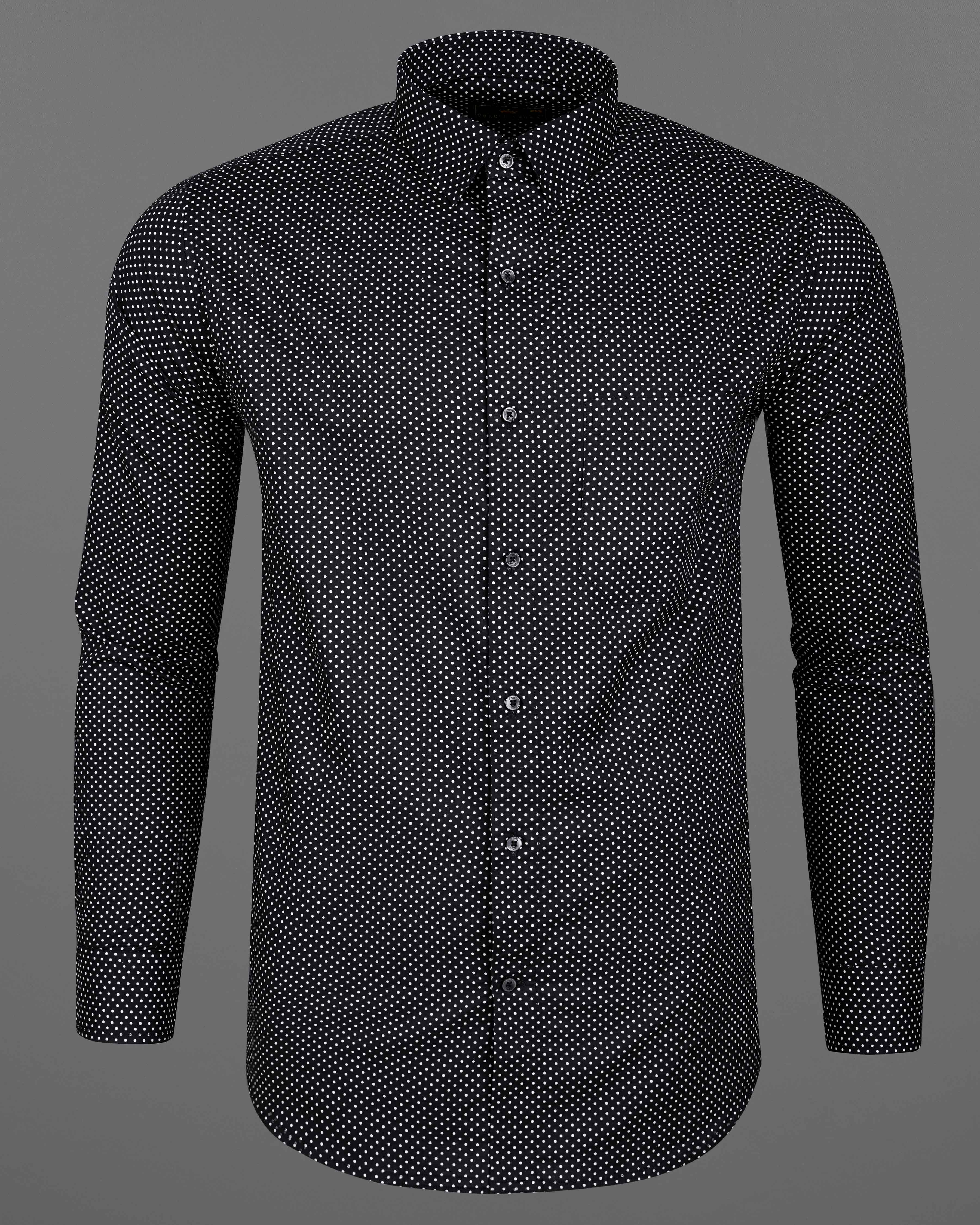 Jade Black and White Polka Premium Cotton Shirt 8049-BLK-38, 8049-BLK-H-38, 8049-BLK-39,8049-BLK-H-39, 8049-BLK-40, 8049-BLK-H-40, 8049-BLK-42, 8049-BLK-H-42, 8049-BLK-44, 8049-BLK-H-44, 8049-BLK-46, 8049-BLK-H-46, 8049-BLK-48, 8049-BLK-H-48, 8049-BLK-50, 8049-BLK-H-50, 8049-BLK-52, 8049-BLK-H-52