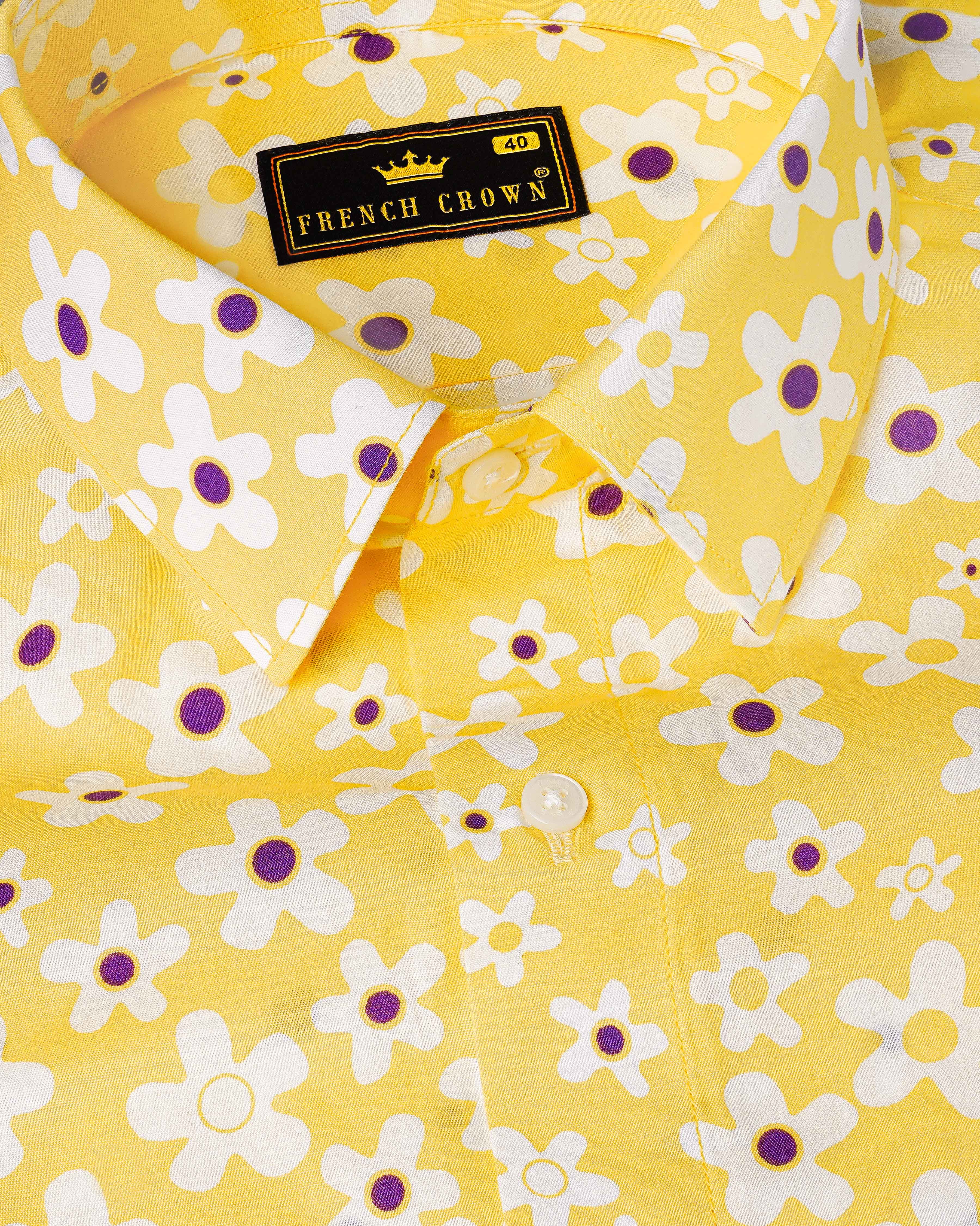 Arylide Yellow Floral Printed Premium Cotton Shirt 8053-38, 8053-H-38, 8053-39, 8053-H-39, 8053-40, 8053-H-40, 8053-42, 8053-H-42, 8053-44, 8053-H-44, 8053-46, 8053-H-46, 8053-48, 8053-H-48, 8053-50, 8053-H-50, 8053-52, 8053-H-52