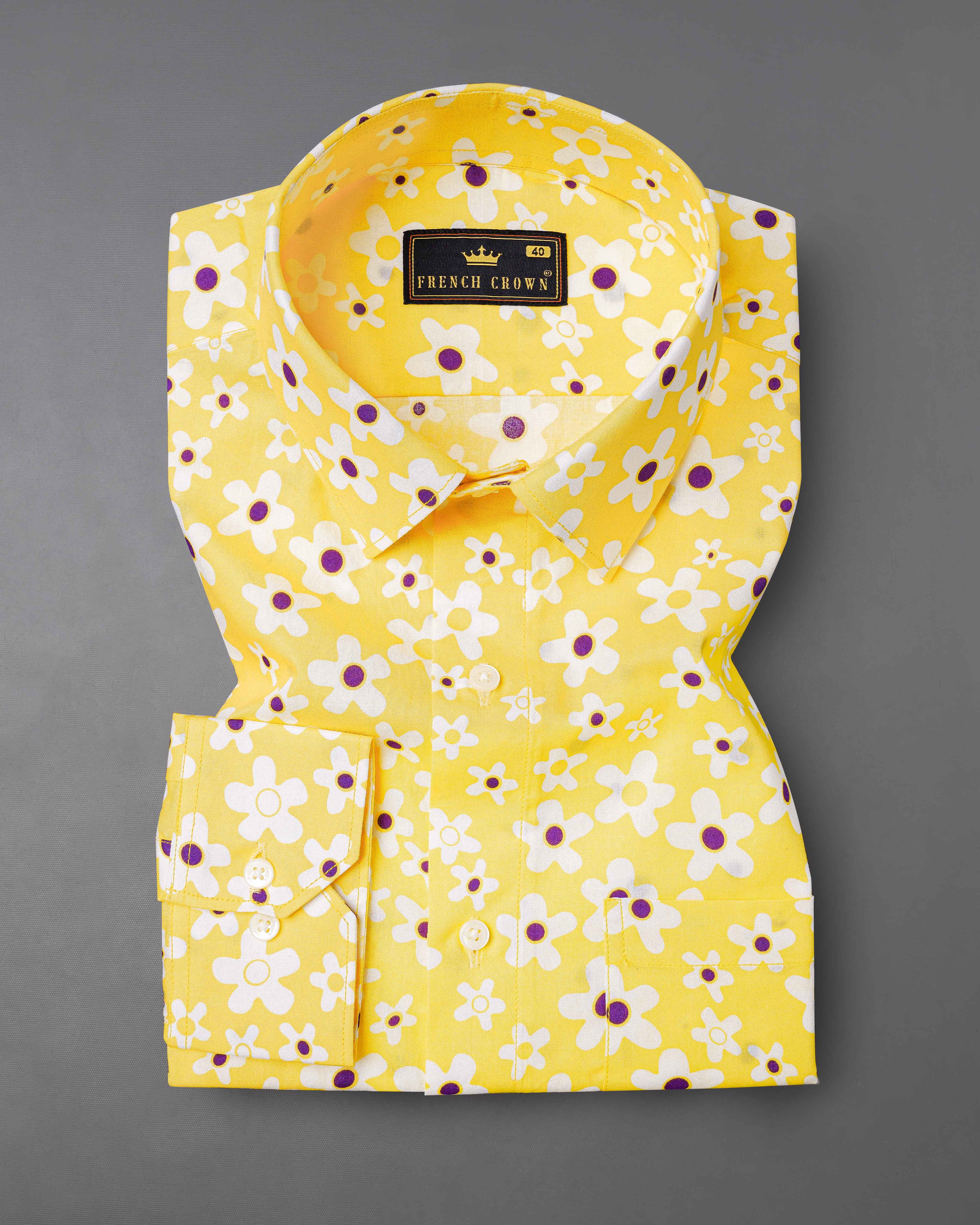 Arylide Yellow Floral Printed Premium Cotton Shirt 8053-38, 8053-H-38, 8053-39, 8053-H-39, 8053-40, 8053-H-40, 8053-42, 8053-H-42, 8053-44, 8053-H-44, 8053-46, 8053-H-46, 8053-48, 8053-H-48, 8053-50, 8053-H-50, 8053-52, 8053-H-52