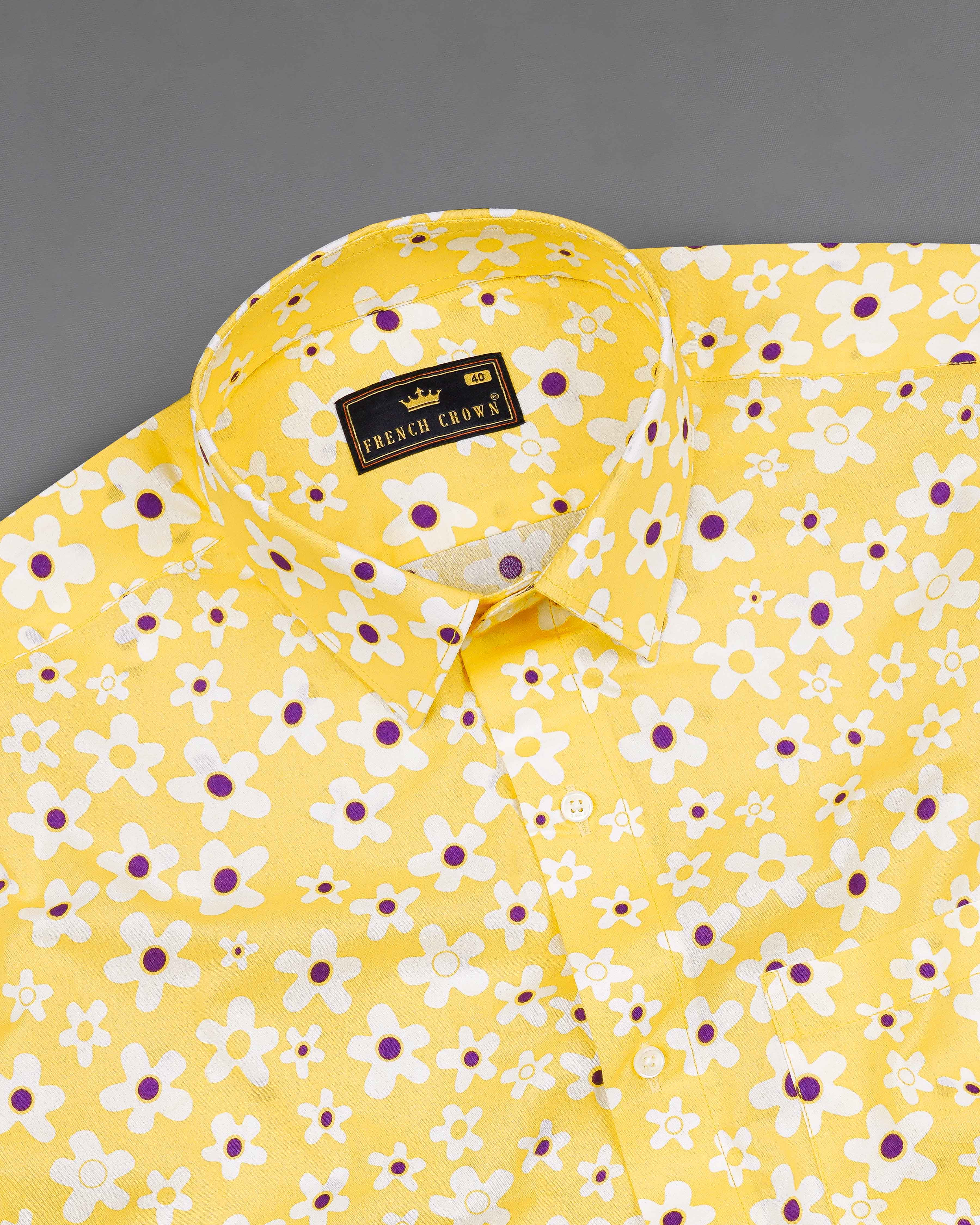 Arylide Yellow Floral Printed Premium Cotton Shirt 8053-38, 8053-H-38, 8053-39, 8053-H-39, 8053-40, 8053-H-40, 8053-42, 8053-H-42, 8053-44, 8053-H-44, 8053-46, 8053-H-46, 8053-48, 8053-H-48, 8053-50, 8053-H-50, 8053-52, 8053-H-52