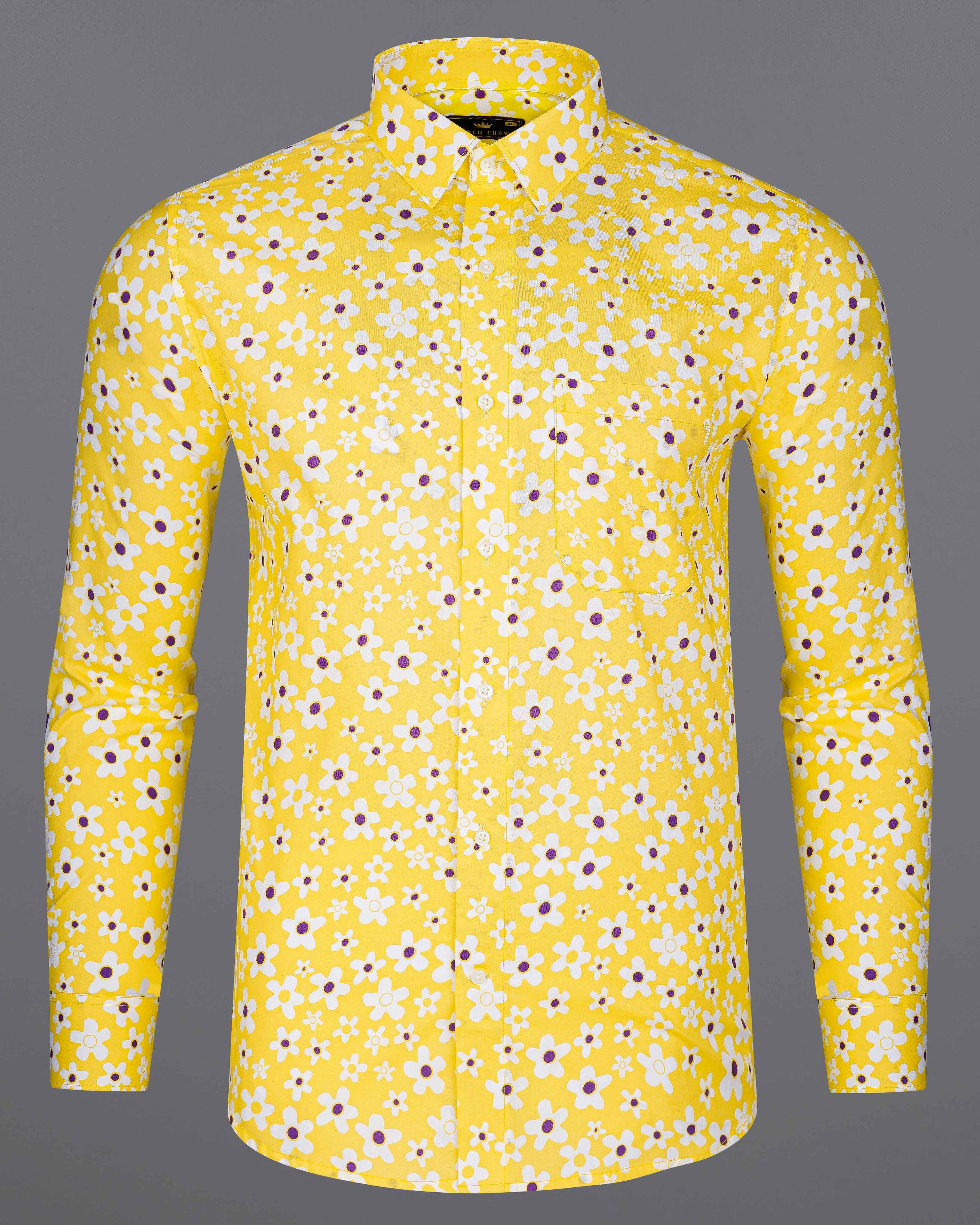 Arylide Yellow Floral Printed Premium Cotton Shirt 8053-38, 8053-H-38, 8053-39, 8053-H-39, 8053-40, 8053-H-40, 8053-42, 8053-H-42, 8053-44, 8053-H-44, 8053-46, 8053-H-46, 8053-48, 8053-H-48, 8053-50, 8053-H-50, 8053-52, 8053-H-52