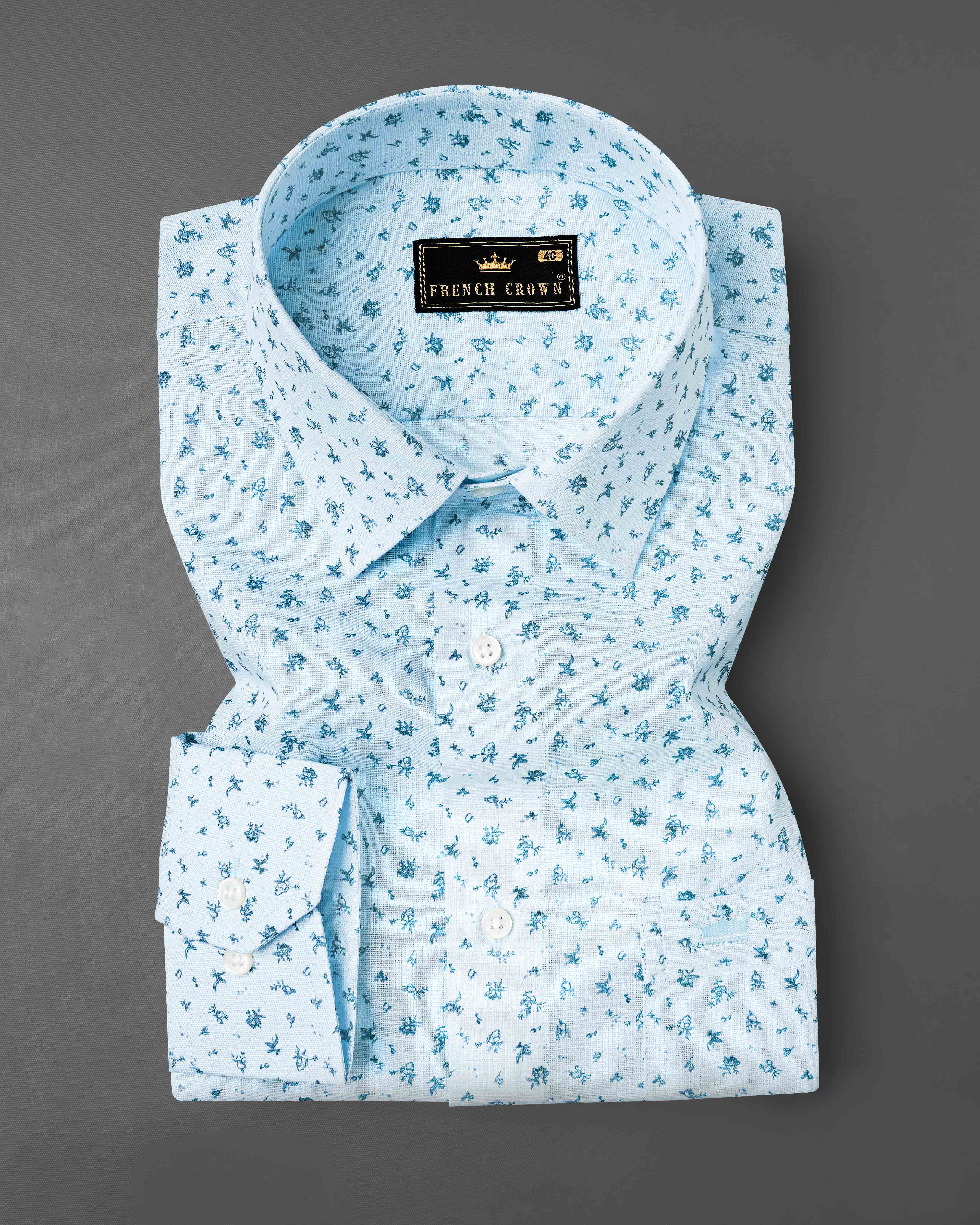 Mercury Blue Printed Luxurious Linen Shirt 8061-38, 8061-H-38, 8061-39, 8061-H-39, 8061-40, 8061-H-40, 8061-42, 8061-H-42, 8061-44, 8061-H-44, 8061-46, 8061-H-46, 8061-48, 8061-H-48, 8061-50, 8061-H-50, 8061-52, 8061-H-52