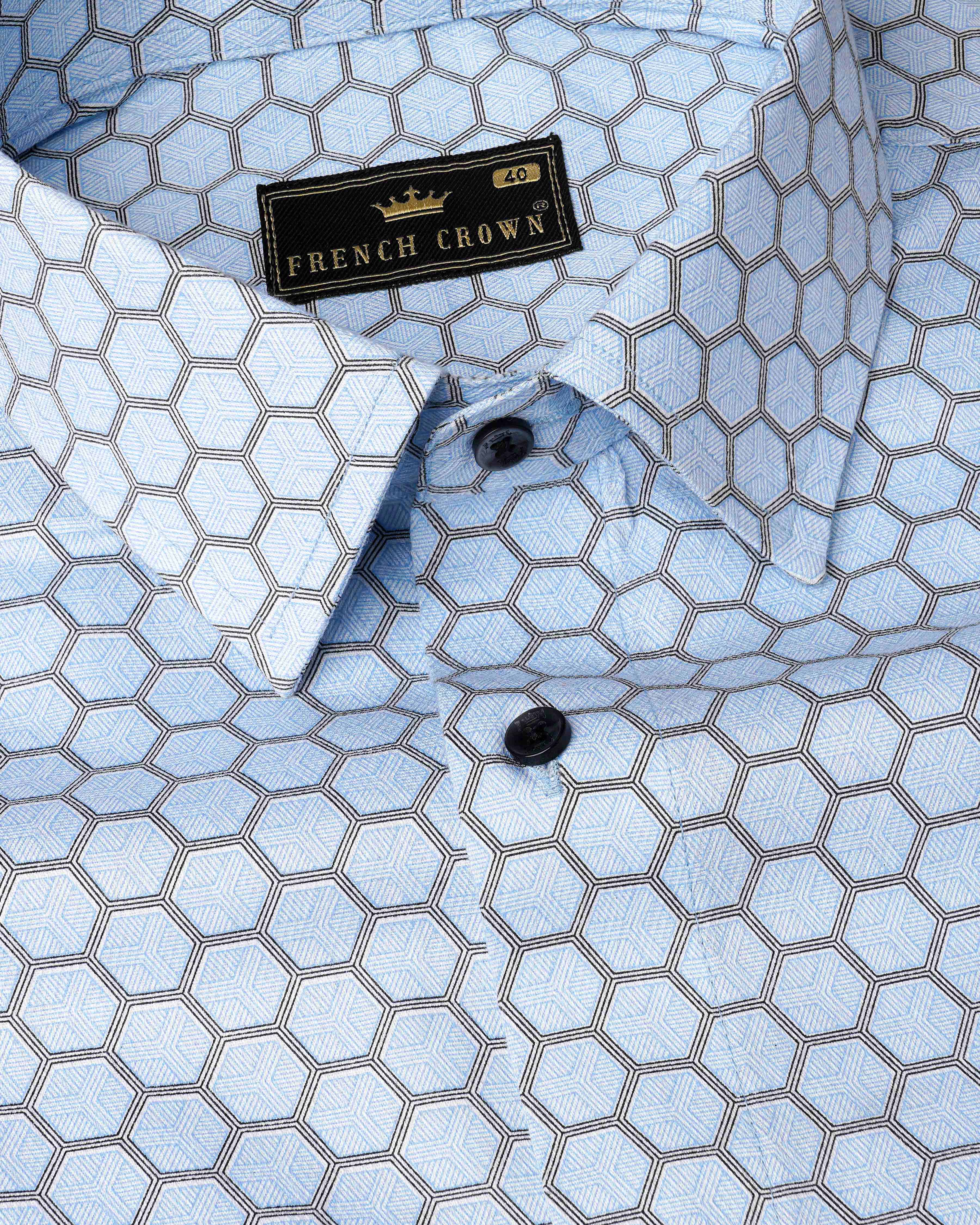 Spindle Sky Blue Hexagonal Printed Super Soft Premium Cotton Shirt 8062-BLK-38, 8062-BLK-H-38, 8062-BLK-39, 8062-BLK-H-39, 8062-BLK-40, 8062-BLK-H-40, 8062-BLK-42, 8062-BLK-H-42, 8062-BLK-44, 8062-BLK-H-44, 8062-BLK-46, 8062-BLK-H-46, 8062-BLK-48, 8062-BLK-H-48, 8062-BLK-50, 8062-BLK-H-50, 8062-BLK-52, 8062-BLK-H-52