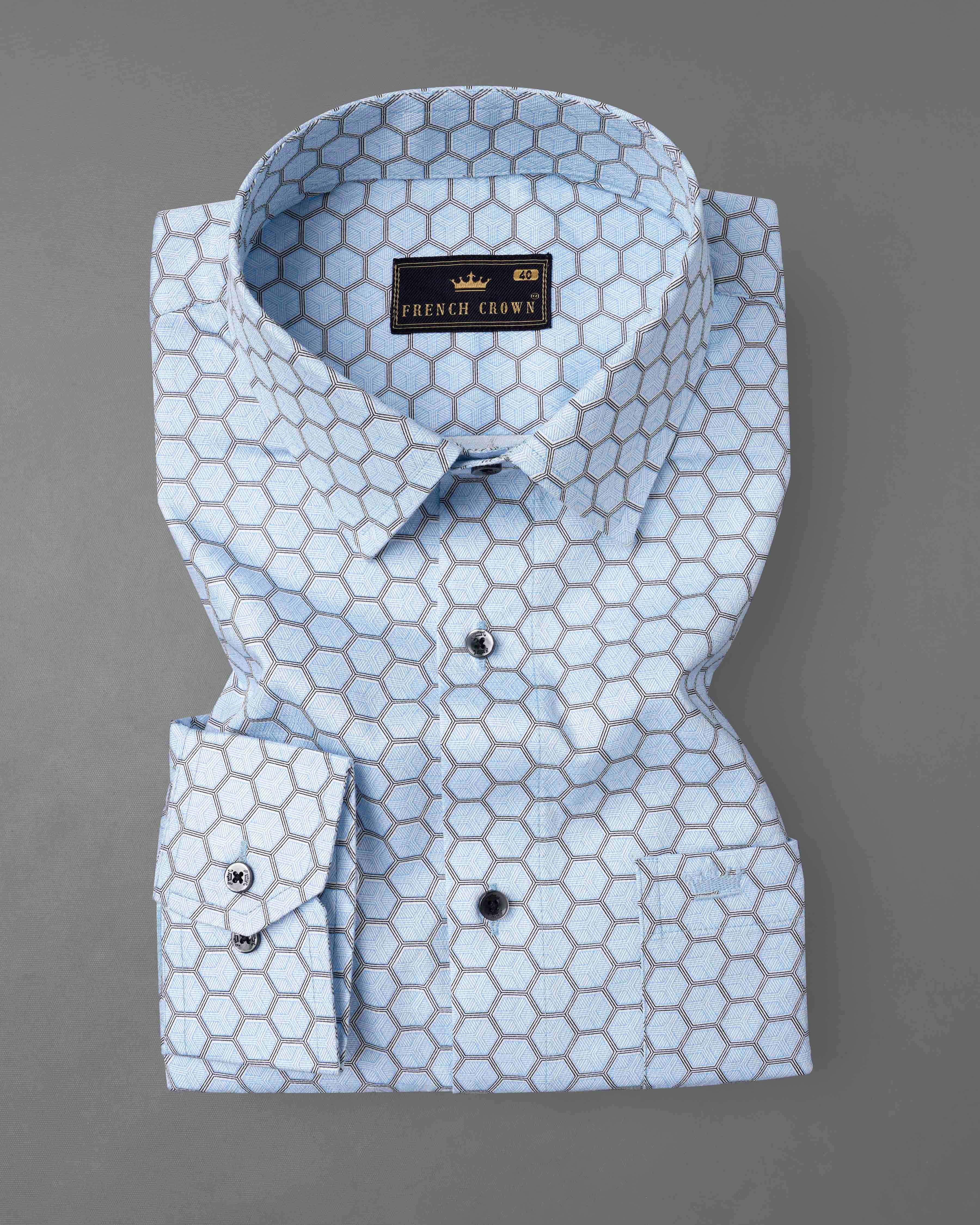 Spindle Sky Blue Hexagonal Printed Super Soft Premium Cotton Shirt 8062-BLK-38, 8062-BLK-H-38, 8062-BLK-39, 8062-BLK-H-39, 8062-BLK-40, 8062-BLK-H-40, 8062-BLK-42, 8062-BLK-H-42, 8062-BLK-44, 8062-BLK-H-44, 8062-BLK-46, 8062-BLK-H-46, 8062-BLK-48, 8062-BLK-H-48, 8062-BLK-50, 8062-BLK-H-50, 8062-BLK-52, 8062-BLK-H-52