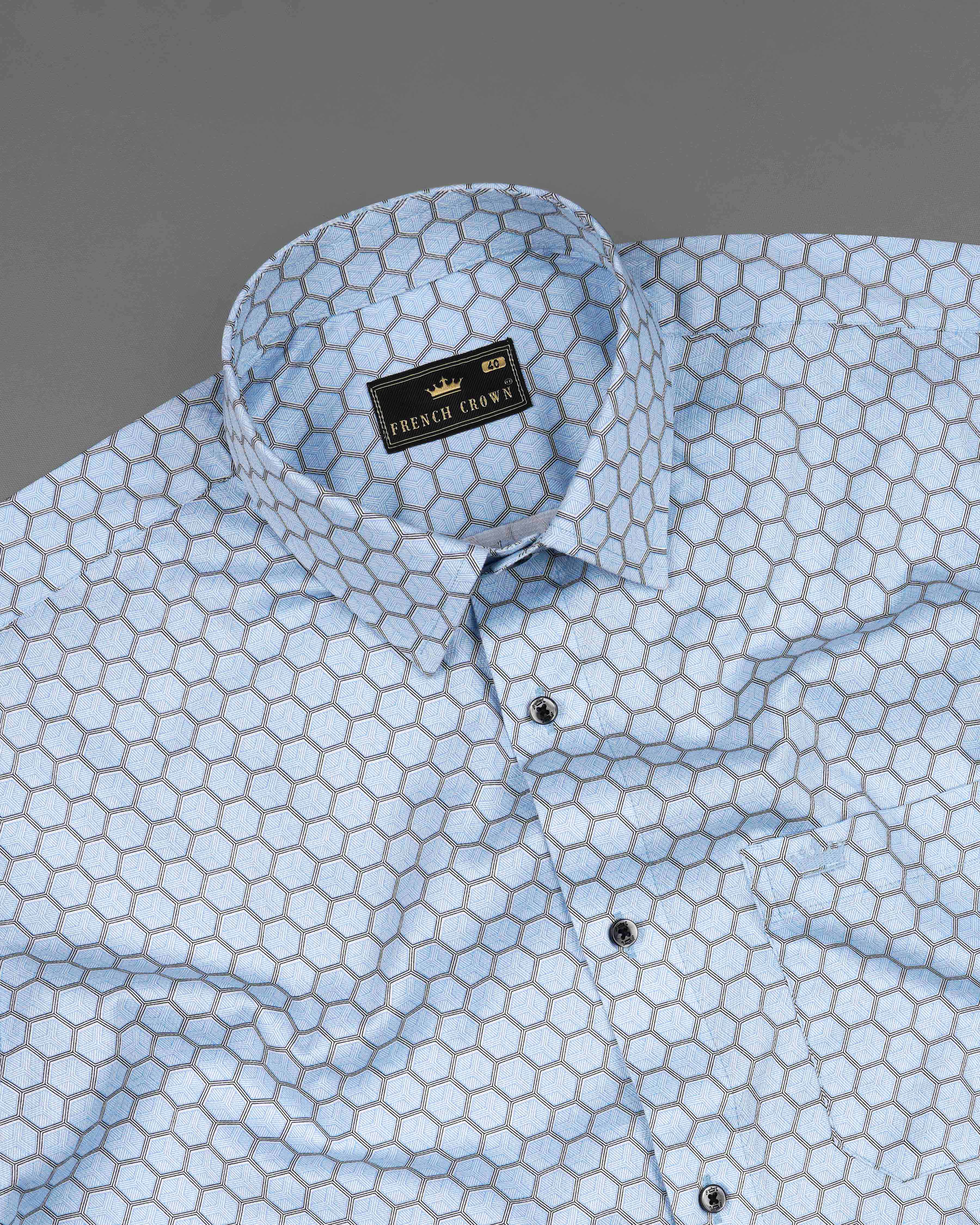 Spindle Sky Blue Hexagonal Printed Super Soft Premium Cotton Shirt 8062-BLK-38, 8062-BLK-H-38, 8062-BLK-39, 8062-BLK-H-39, 8062-BLK-40, 8062-BLK-H-40, 8062-BLK-42, 8062-BLK-H-42, 8062-BLK-44, 8062-BLK-H-44, 8062-BLK-46, 8062-BLK-H-46, 8062-BLK-48, 8062-BLK-H-48, 8062-BLK-50, 8062-BLK-H-50, 8062-BLK-52, 8062-BLK-H-52