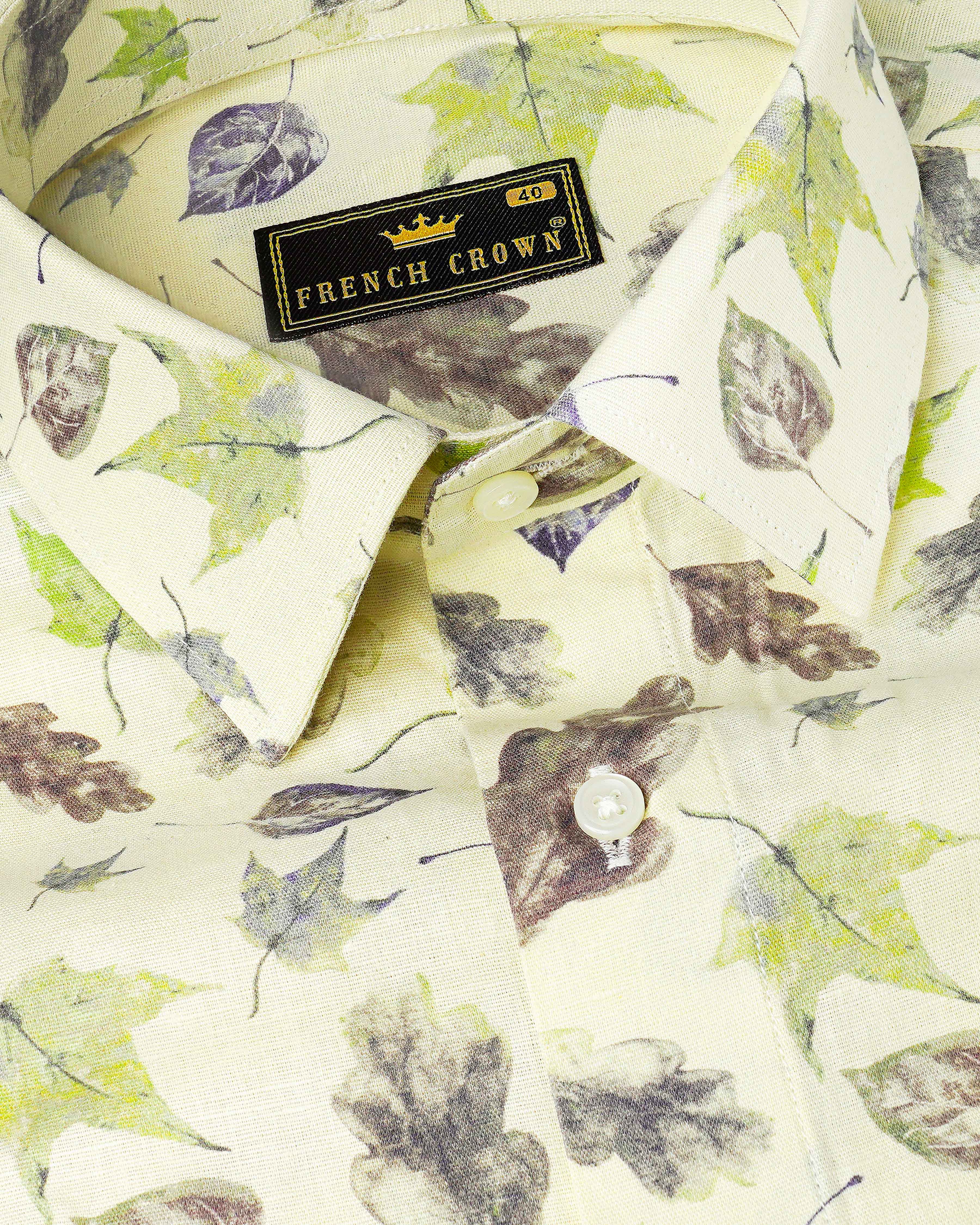 Wheatfield Beige Multicolour Leaves Printed Luxurious Linen Shirt 8066-38, 8066-H-38, 8066-39, 8066-H-39, 8066-40, 8066-H-40, 8066-42, 8066-H-42, 8066-44, 8066-H-44, 8066-46, 8066-H-46, 8066-48, 8066-H-48, 8066-50, 8066-H-50, 8066-52, 8066-H-52