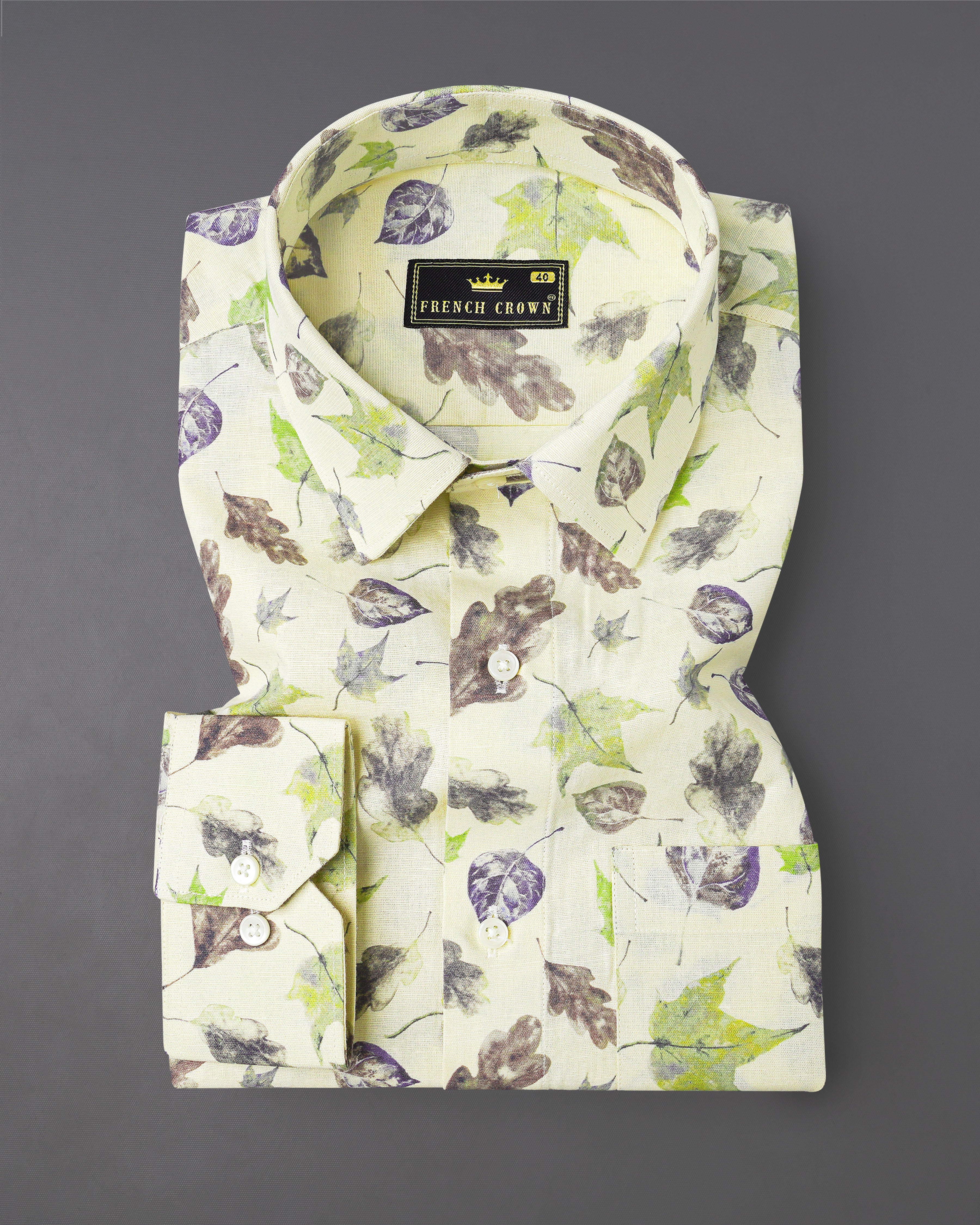 Wheatfield Beige Multicolour Leaves Printed Luxurious Linen Shirt 8066-38, 8066-H-38, 8066-39, 8066-H-39, 8066-40, 8066-H-40, 8066-42, 8066-H-42, 8066-44, 8066-H-44, 8066-46, 8066-H-46, 8066-48, 8066-H-48, 8066-50, 8066-H-50, 8066-52, 8066-H-52