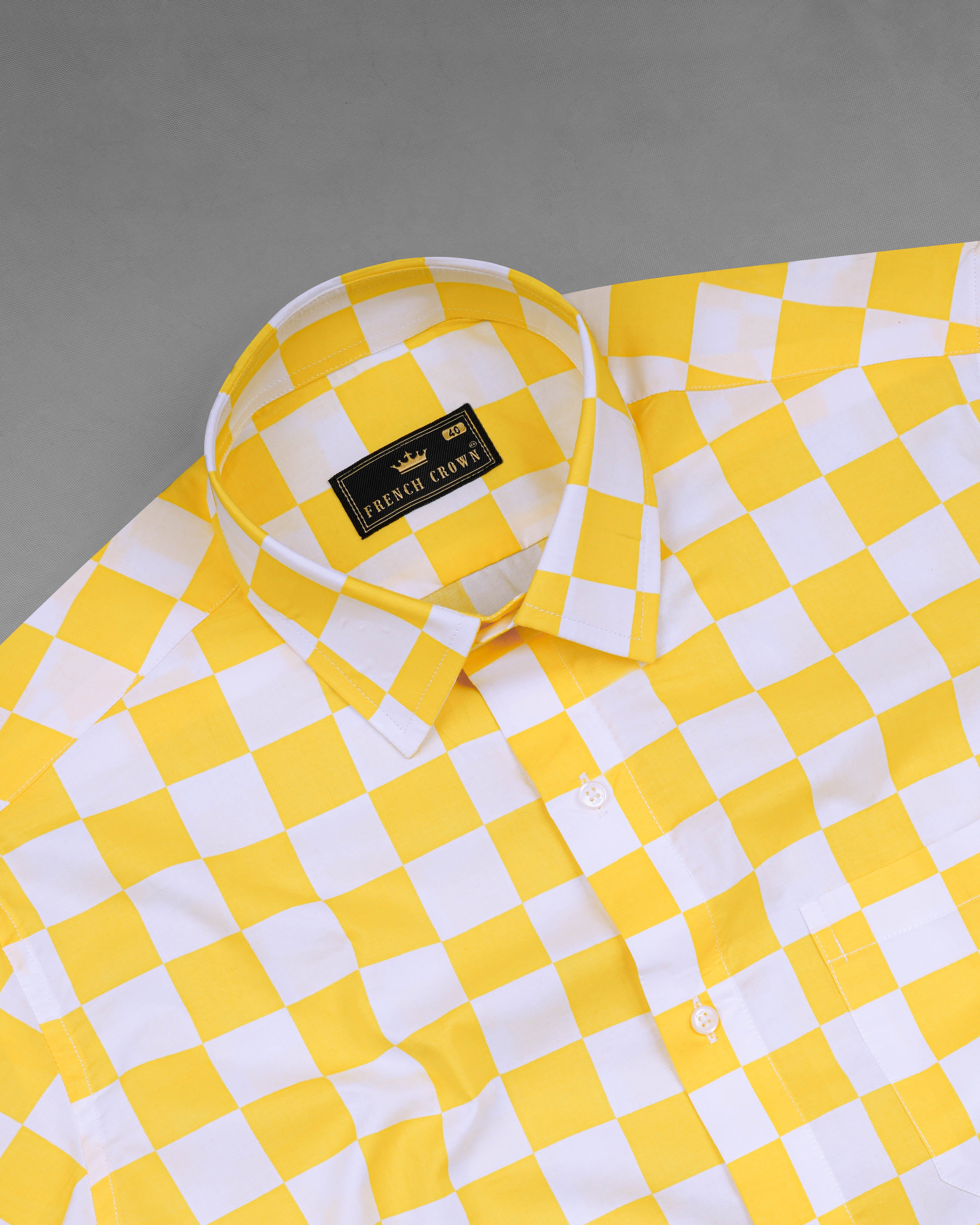 Bright White and Macaroni Yellow Checked Premium Cotton Shirt 8069-38, 8069-H-38, 8069-39, 8069-H-39, 8069-40, 8069-H-40, 8069-42, 8069-H-42, 8069-44, 8069-H-44, 8069-46, 8069-H-46, 8069-48, 8069-H-48, 8069-50, 8069-H-50, 8069-52, 8069-H-52