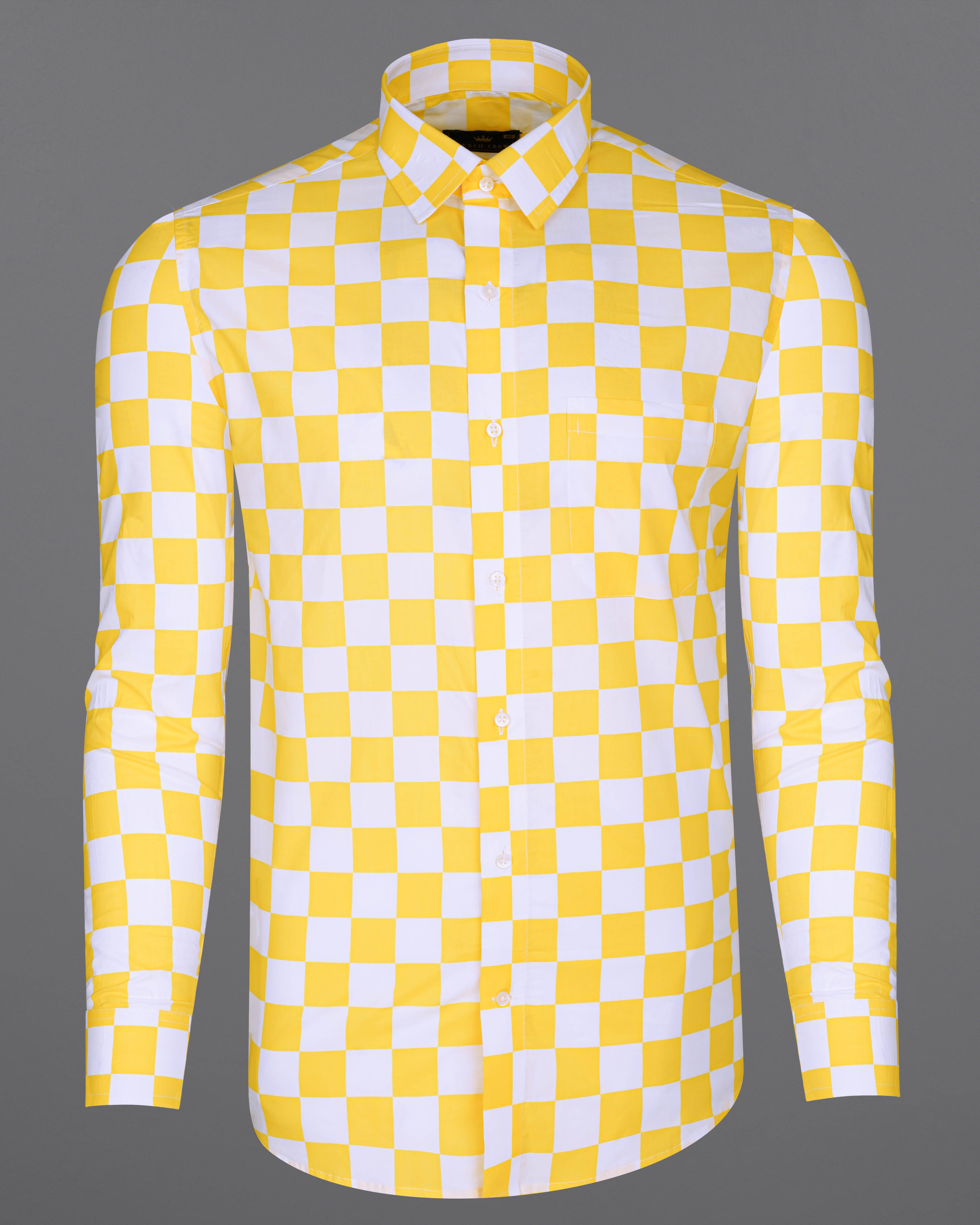 Bright White and Macaroni Yellow Checked Premium Cotton Shirt 8069-38, 8069-H-38, 8069-39, 8069-H-39, 8069-40, 8069-H-40, 8069-42, 8069-H-42, 8069-44, 8069-H-44, 8069-46, 8069-H-46, 8069-48, 8069-H-48, 8069-50, 8069-H-50, 8069-52, 8069-H-52