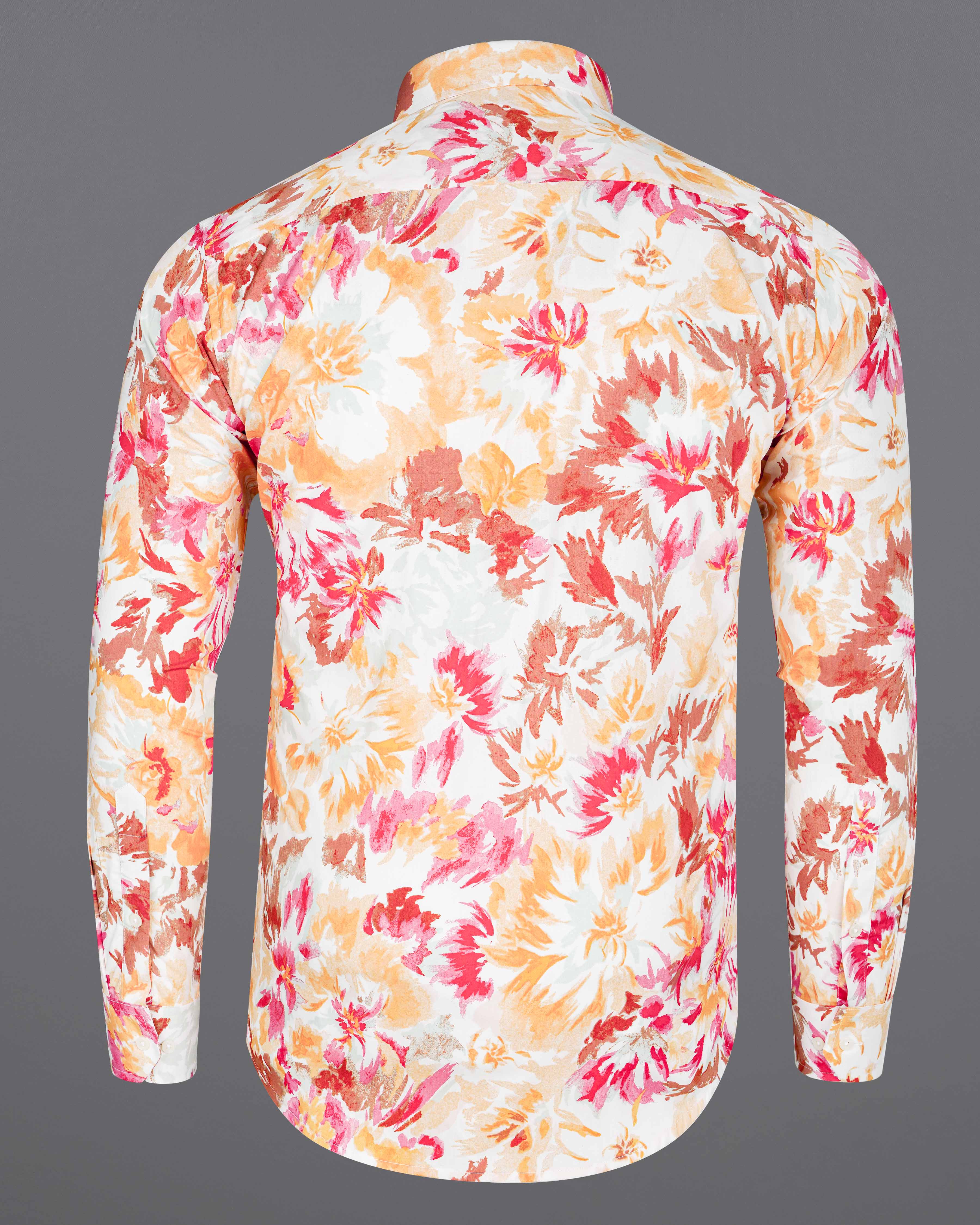 Bright White with Casablanca Yellow and Faded Red Floral Printed Premium Cotton Shirt 8073-38, 8073-H-38, 8073-39, 8073-H-39, 8073-40, 8073-H-40, 8073-42, 8073-H-42, 8073-44, 8073-H-44, 8073-46, 8073-H-46, 8073-48, 8073-H-48, 8073-50, 8073-H-50, 8073-52, 8073-H-52
