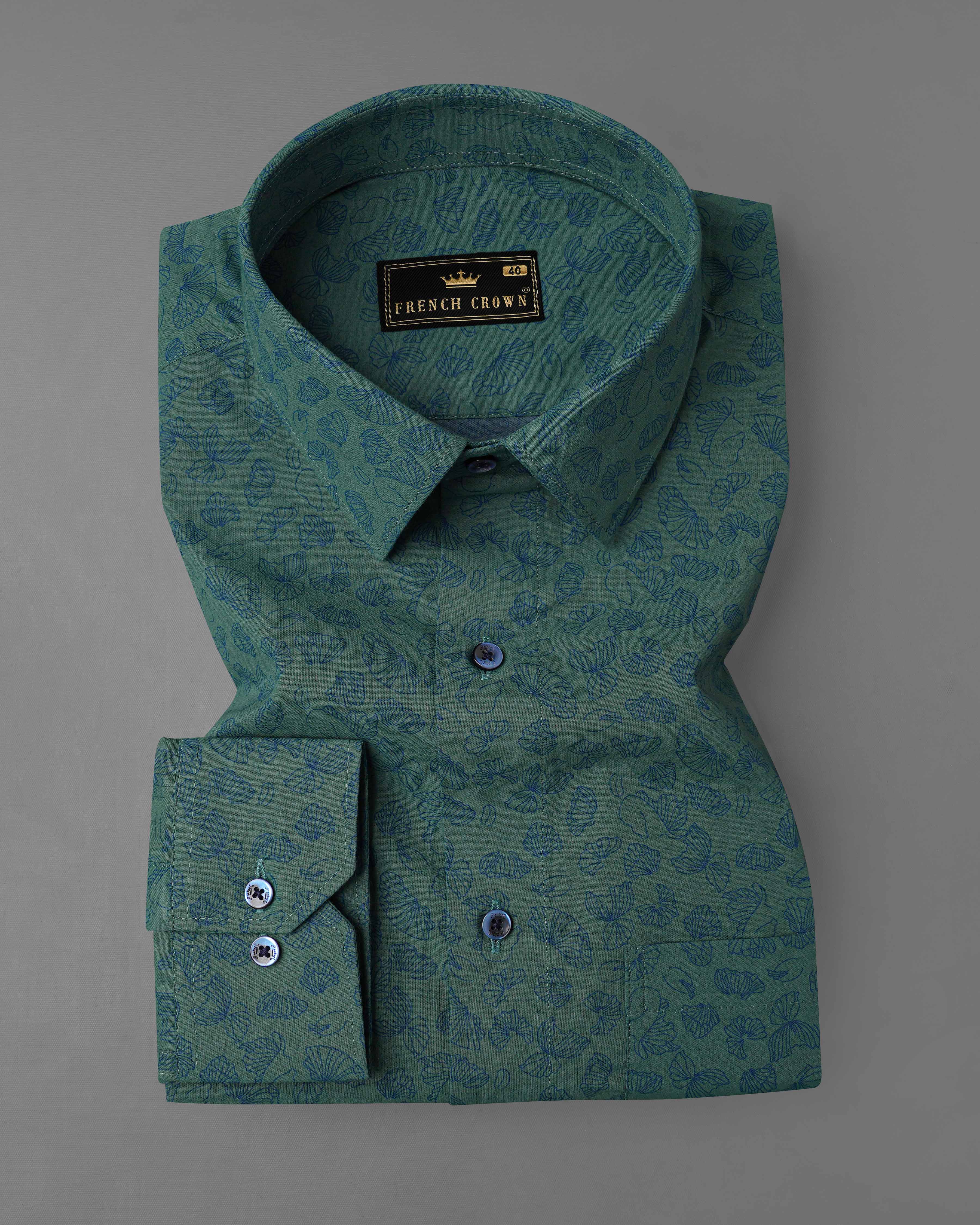 Limed Spruce Sea Green With Floral Printed Premium Cotton Shirt 8076-BLE-38, 8076-BLE-H-38, 8076-BLE-39, 8076-BLE-H-39, 8076-BLE-40, 8076-BLE-H-40, 8076-BLE-42, 8076-BLE-H-42, 8076-BLE-44, 8076-BLE-H-44, 8076-BLE-46, 8076-BLE-H-46, 8076-BLE-48, 8076-BLE-H-48, 8076-BLE-50, 8076-BLE-H-50, 8076-BLE-52, 8076-BLE-H-52