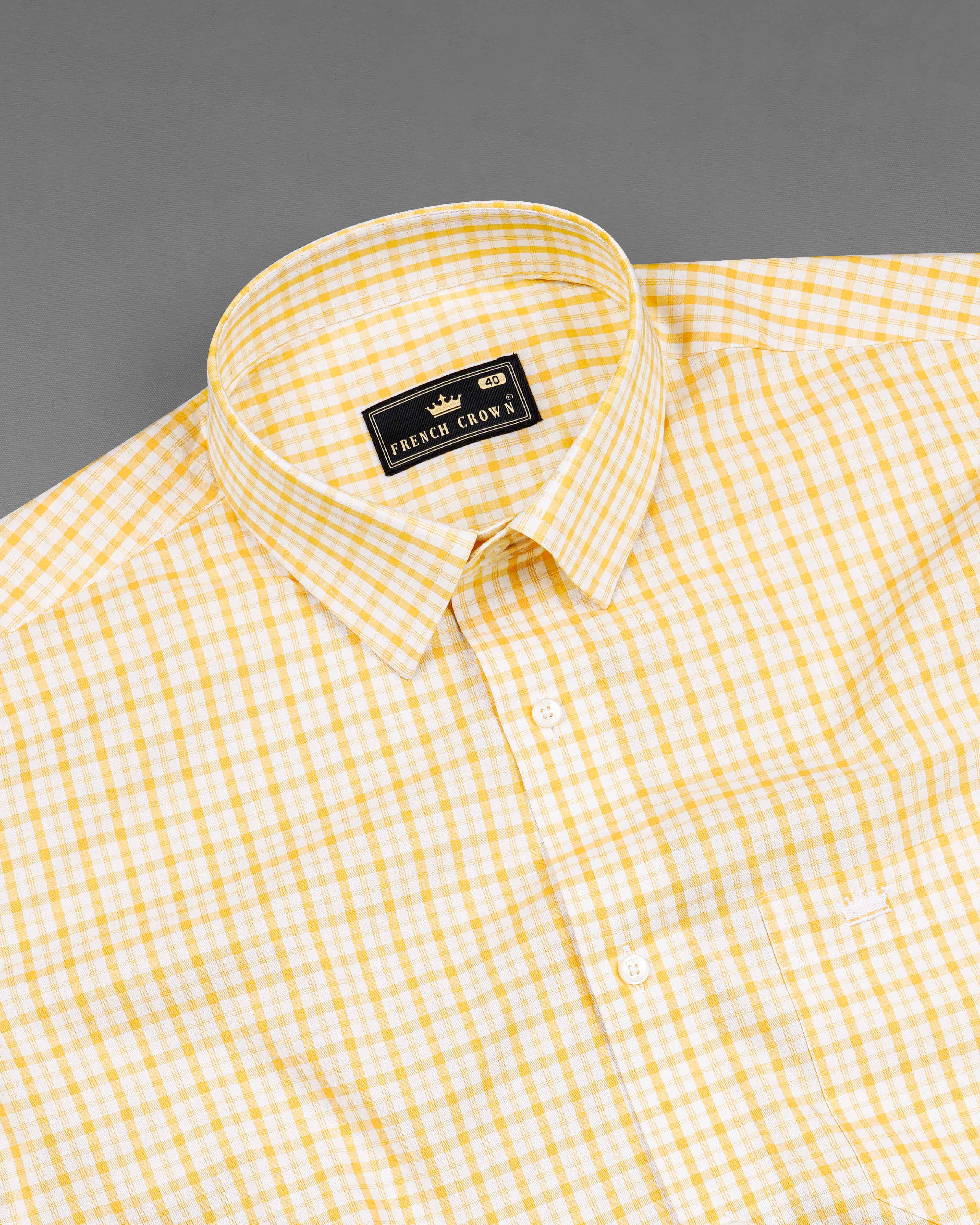 Apricot Yellow with White Plaid Checkered Premium Cotton Shirt 8083-38, 8083-H-38, 8083-39, 8083-H-39, 8083-40, 8083-H-40, 8083-42, 8083-H-42, 8083-44, 8083-H-44, 8083-46, 8083-H-46, 8083-48, 8083-H-48, 8083-50, 8083-H-50, 8083-52, 8083-H-52