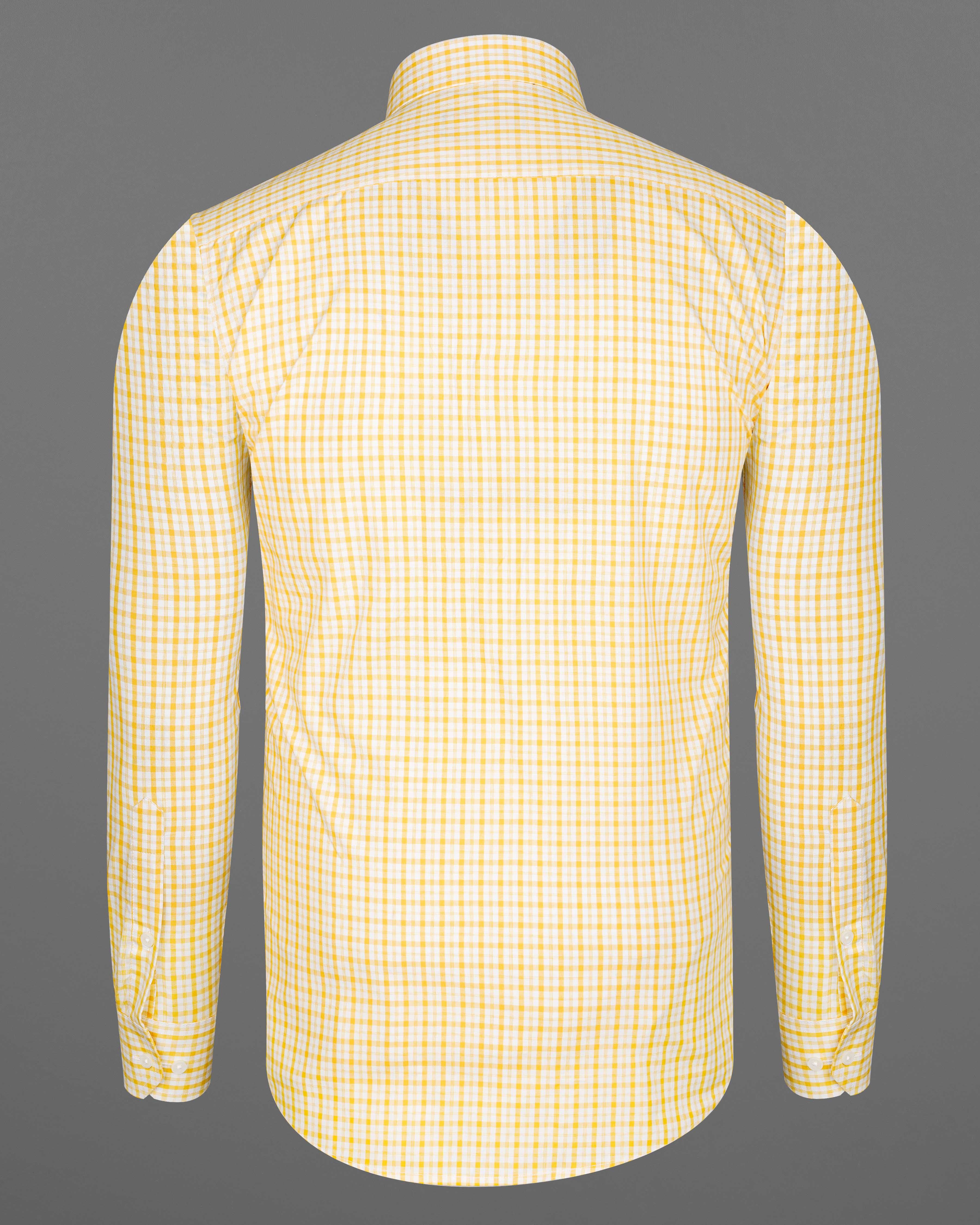 Apricot Yellow with White Plaid Checkered Premium Cotton Shirt