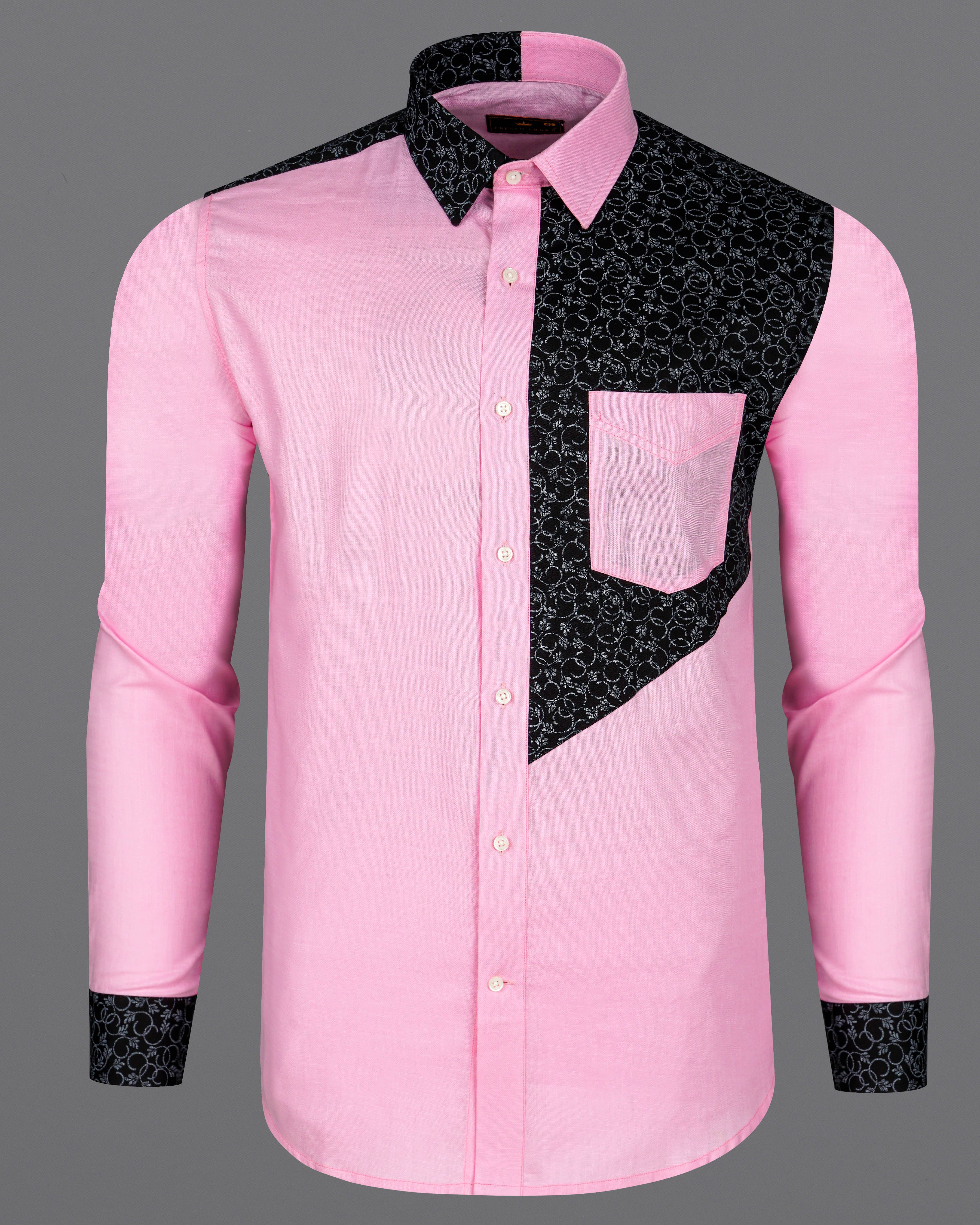 Chantilly Pink with Jade Black Ditsy Dobby Textured Premium Giza Cotton Designer Shirt