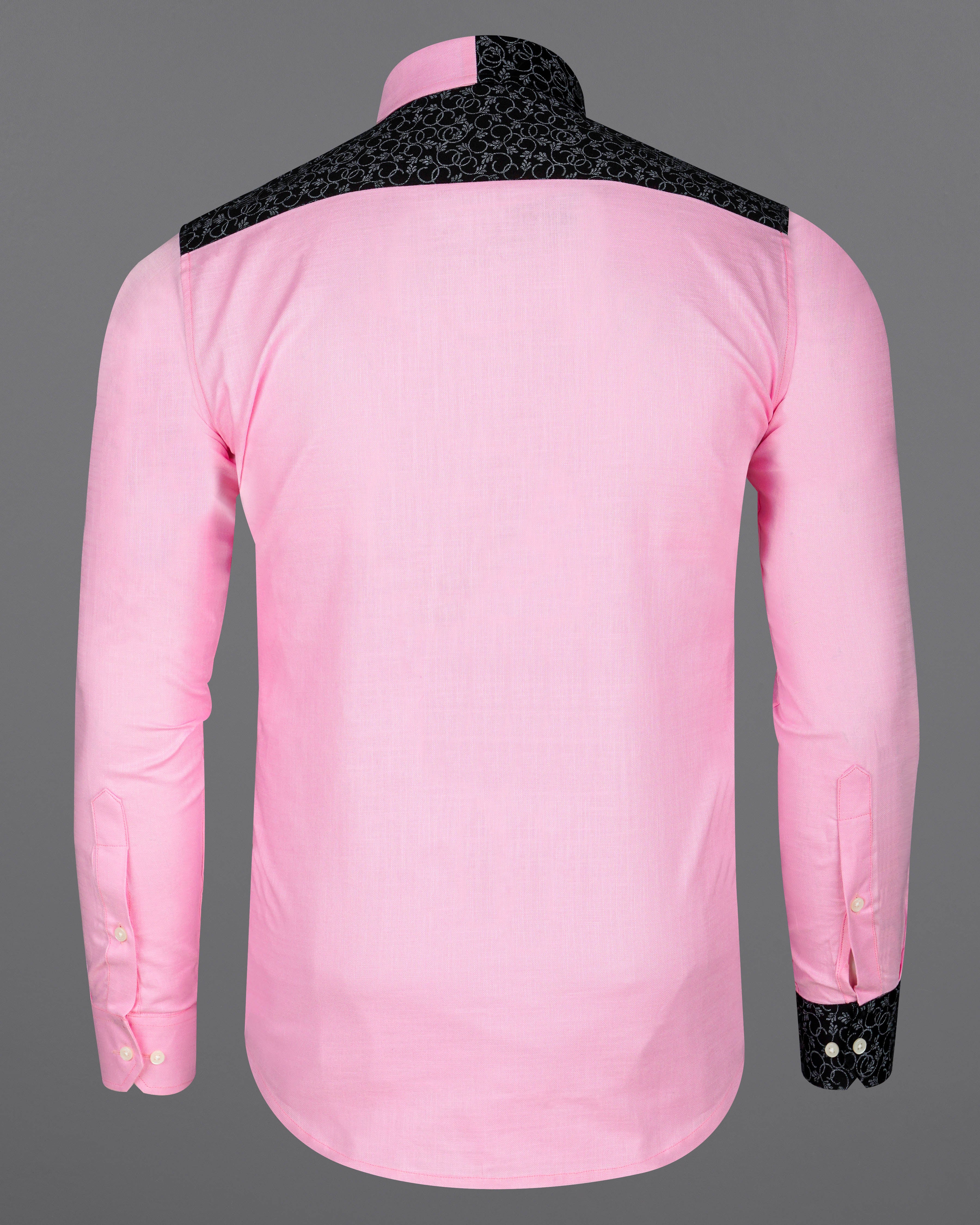Chantilly Pink with Jade Black Ditsy Dobby Textured Premium Giza Cotton Designer Shirt