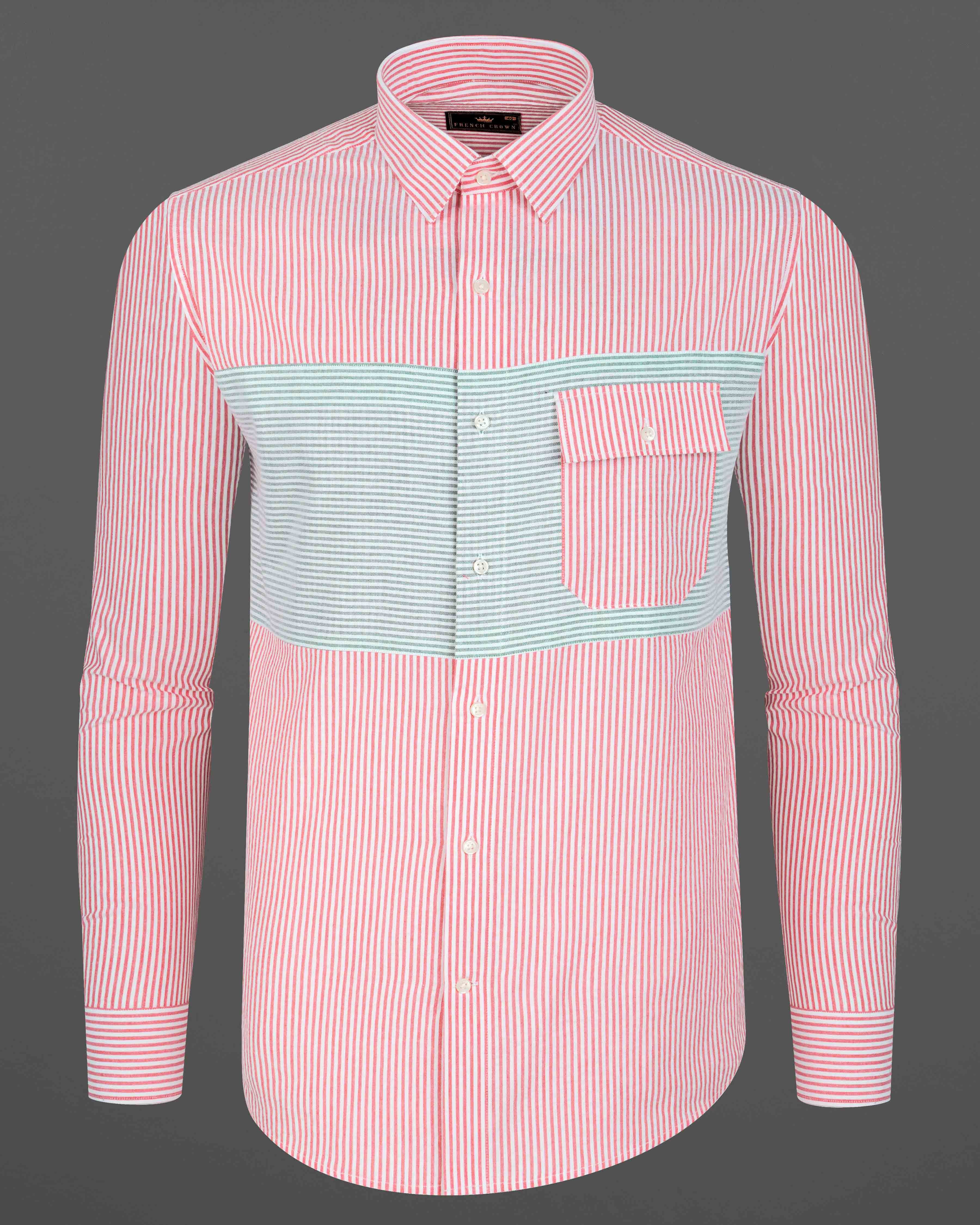 Carmine Pink with Cascade Green Striped Seersucker Giza Cotton Designer Shirt 8143-P108-38, 8143-P108-H-38, 8143-P108-39, 8143-P108-H-39, 8143-P108-40, 8143-P108-H-40, 8143-P108-42, 8143-P108-H-42, 8143-P108-44, 8143-P108-H-44, 8143-P108-46, 8143-P108-H-46, 8143-P108-48, 8143-P108-H-48, 8143-P108-50, 8143-P108-H-50, 8143-P108-52, 8143-P108-H-52 