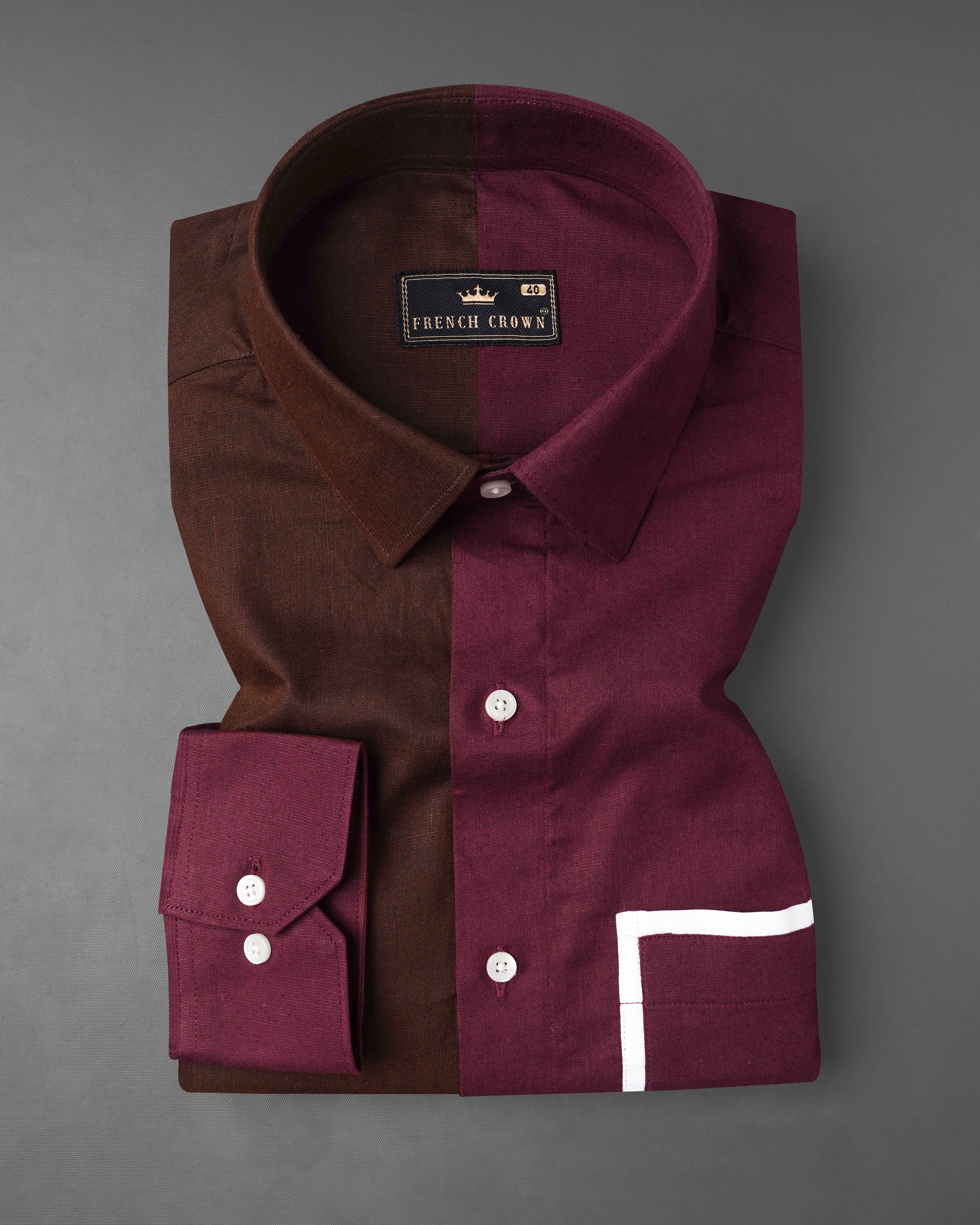 Bordeaux Wine and Brown with White Frame Pocket Luxurious Linen Shirt 8145-P384-38, 8145-P384-H-38, 8145-P384-39, 8145-P384-H-39, 8145-P384-40, 8145-P384-H-40, 8145-P384-42, 8145-P384-H-42, 8145-P384-44, 8145-P384-H-44, 8145-P384-46, 8145-P384-H-46, 8145-P384-48, 8145-P384-H-48, 8145-P384-50, 8145-P384-H-50, 8145-P384-52, 8145-P384-H-52