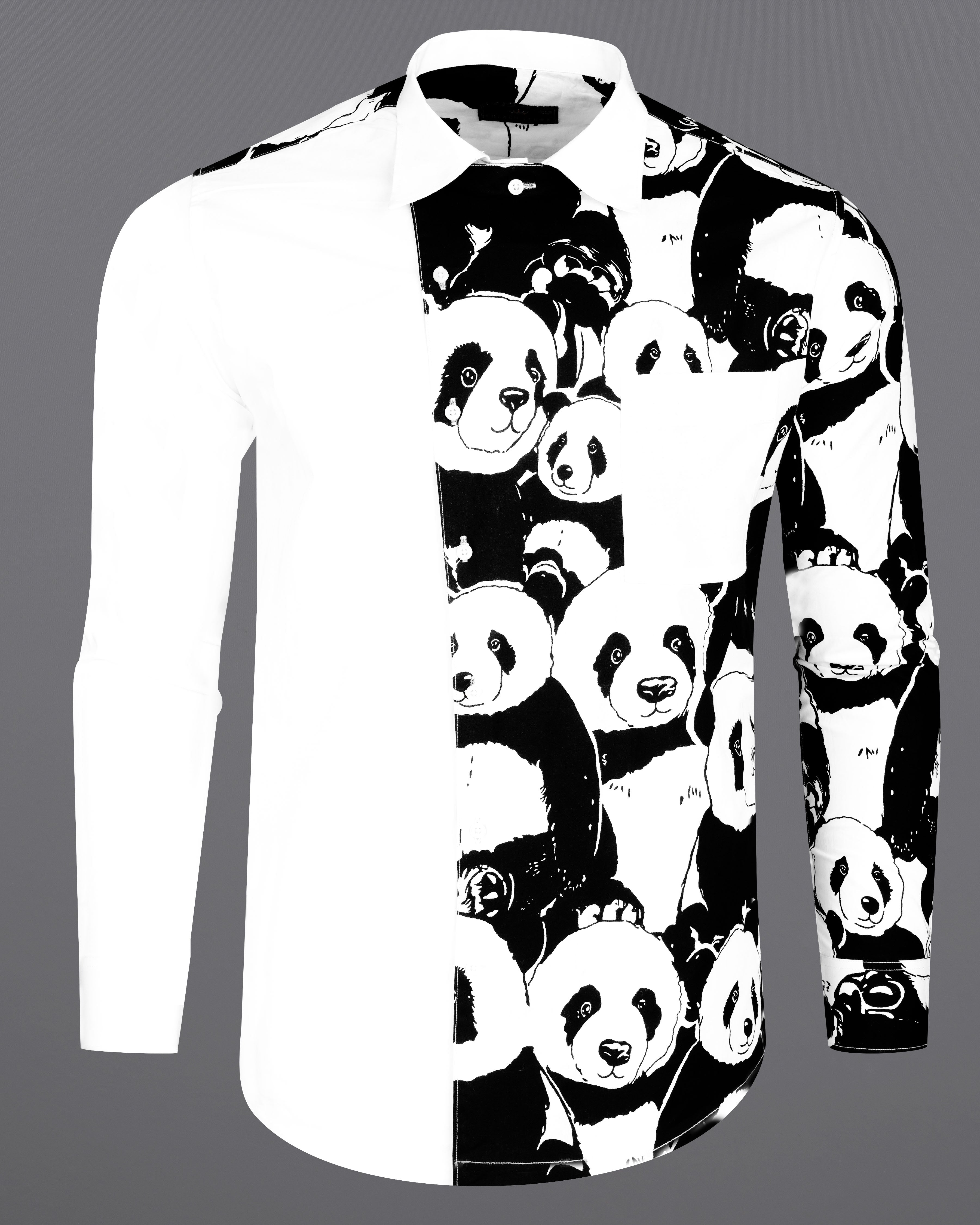 Bright White and Black Panda Printed Premium Cotton Designer Shirt 8150-P145-38, 8150-P145-H-38, 8150-P145-39, 8150-P145-H-39, 8150-P145-40, 8150-P145-H-40, 8150-P145-42, 8150-P145-H-42, 8150-P145-44, 8150-P145-H-44, 8150-P145-46, 8150-P145-H-46, 8150-P145-48, 8150-P145-H-48, 8150-P145-50, 8150-P145-H-50, 8150-P145-52, 8150-P145-H-52