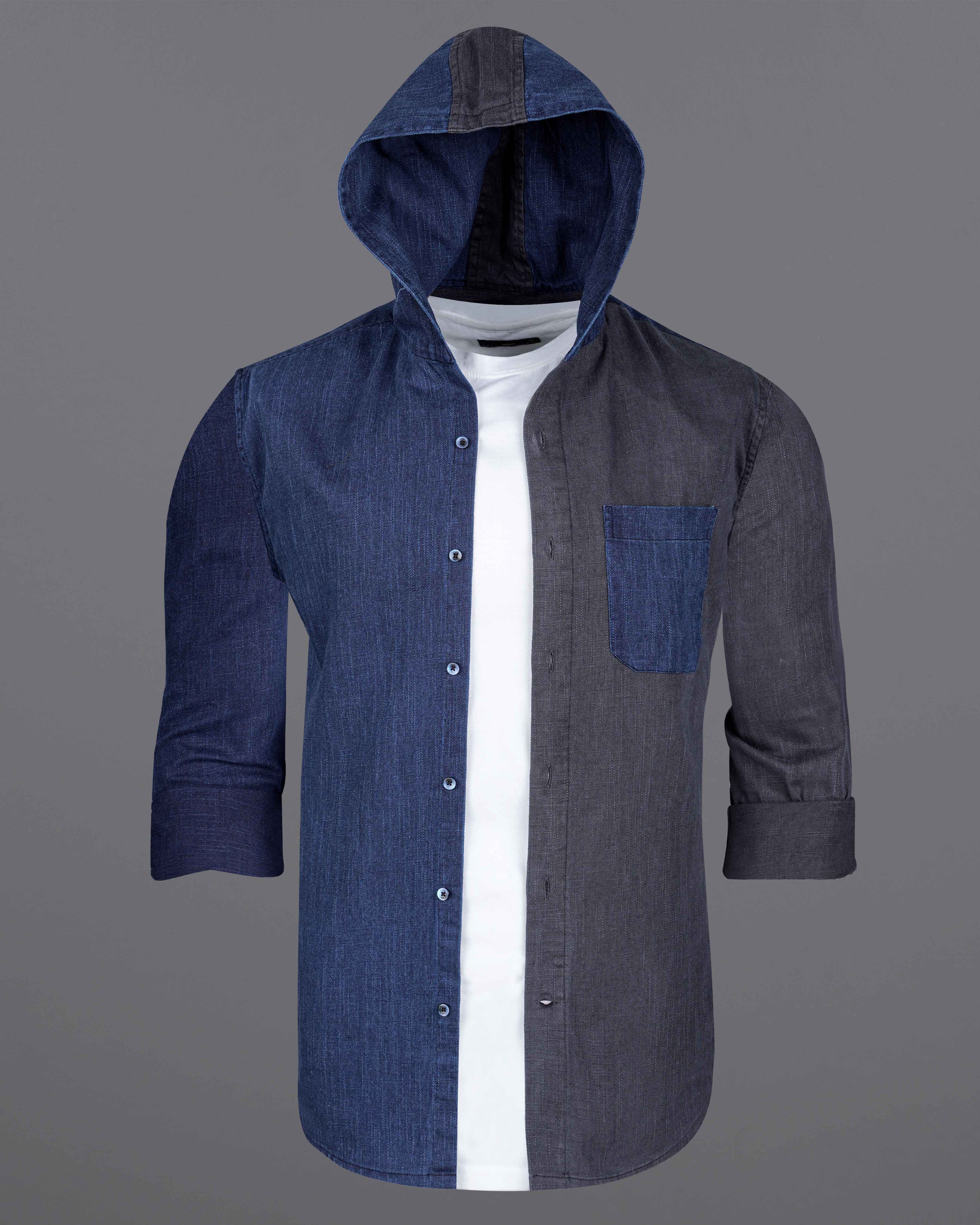 Half Charcoal Grey and Half Catalina Blue Chambray Textured Premium Cotton Hoodie Designer Shirt 8166-HD-BLE-P178-38, 8166-HD-BLE-P178-H-38, 8166-HD-BLE-P178-39, 8166-HD-BLE-P178-H-39, 8166-HD-BLE-P178-40, 8166-HD-BLE-P178-H-40, 8166-HD-BLE-P178-42, 8166-HD-BLE-P178-H-42, 8166-HD-BLE-P178-44, 8166-HD-BLE-P178-H-44, 8166-HD-BLE-P178-46, 8166-HD-BLE-P178-H-46, 8166-HD-BLE-P178-48, 8166-HD-BLE-P178-H-48, 8166-HD-BLE-P178-50, 8166-HD-BLE-P178-H-50, 8166-HD-BLE-P178-52, 8166-HD-BLE-P178-H-52