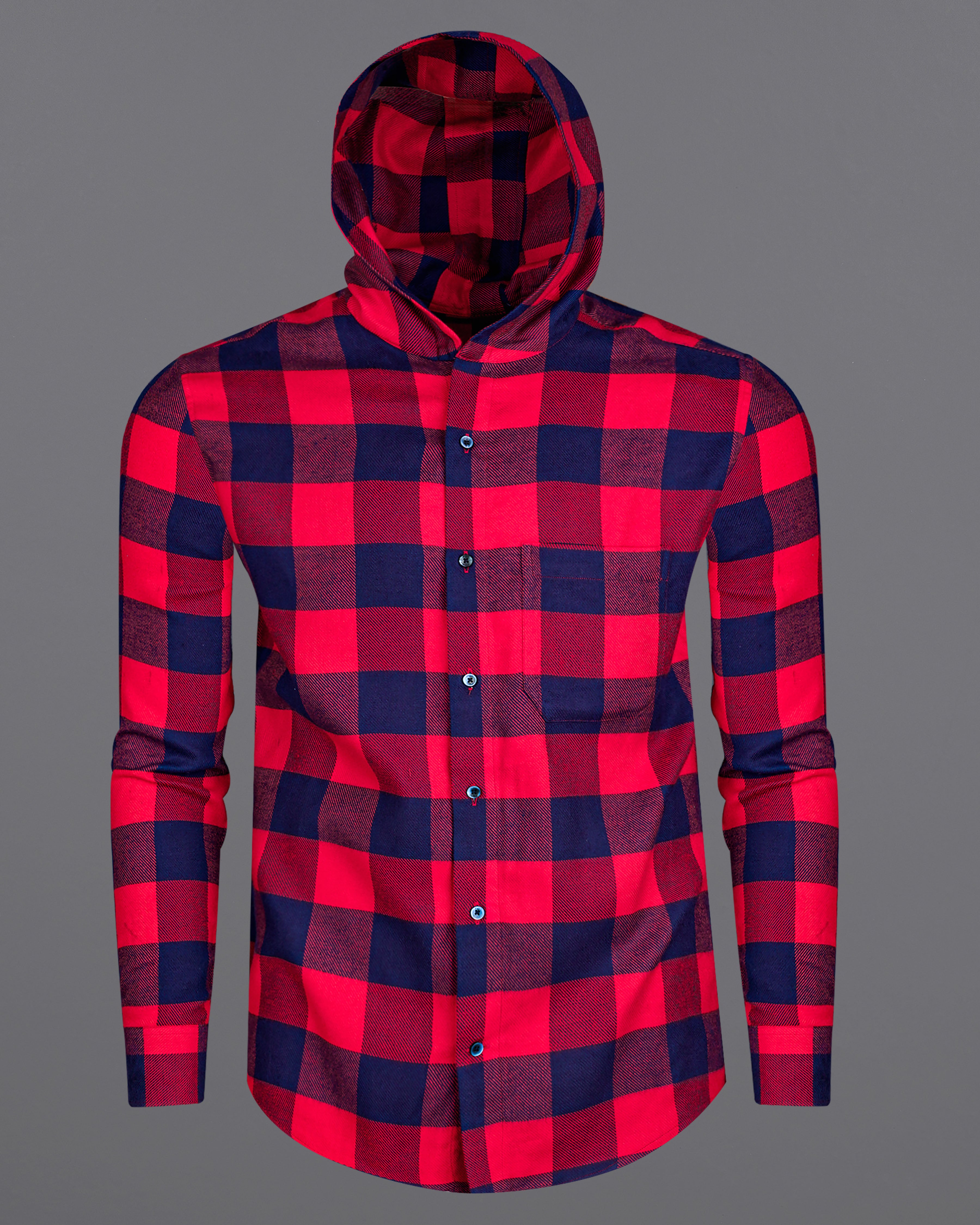 Monza Red with Mirage Blue Checked Hoodie Flannel Shirt 8187-CHD-BLE-38, 8187-CHD-BLE-H-38, 8187-CHD-BLE-39, 8187-CHD-BLE-H-39, 8187-CHD-BLE-40, 8187-CHD-BLE-H-40, 8187-CHD-BLE-42, 8187-CHD-BLE-H-42, 8187-CHD-BLE-44, 8187-CHD-BLE-H-44, 8187-CHD-BLE-46, 8187-CHD-BLE-H-46, 8187-CHD-BLE-48, 8187-CHD-BLE-H-48, 8187-CHD-BLE-50, 8187-CHD-BLE-H-50, 8187-CHD-BLE-52, 8187-CHD-BLE-H-52