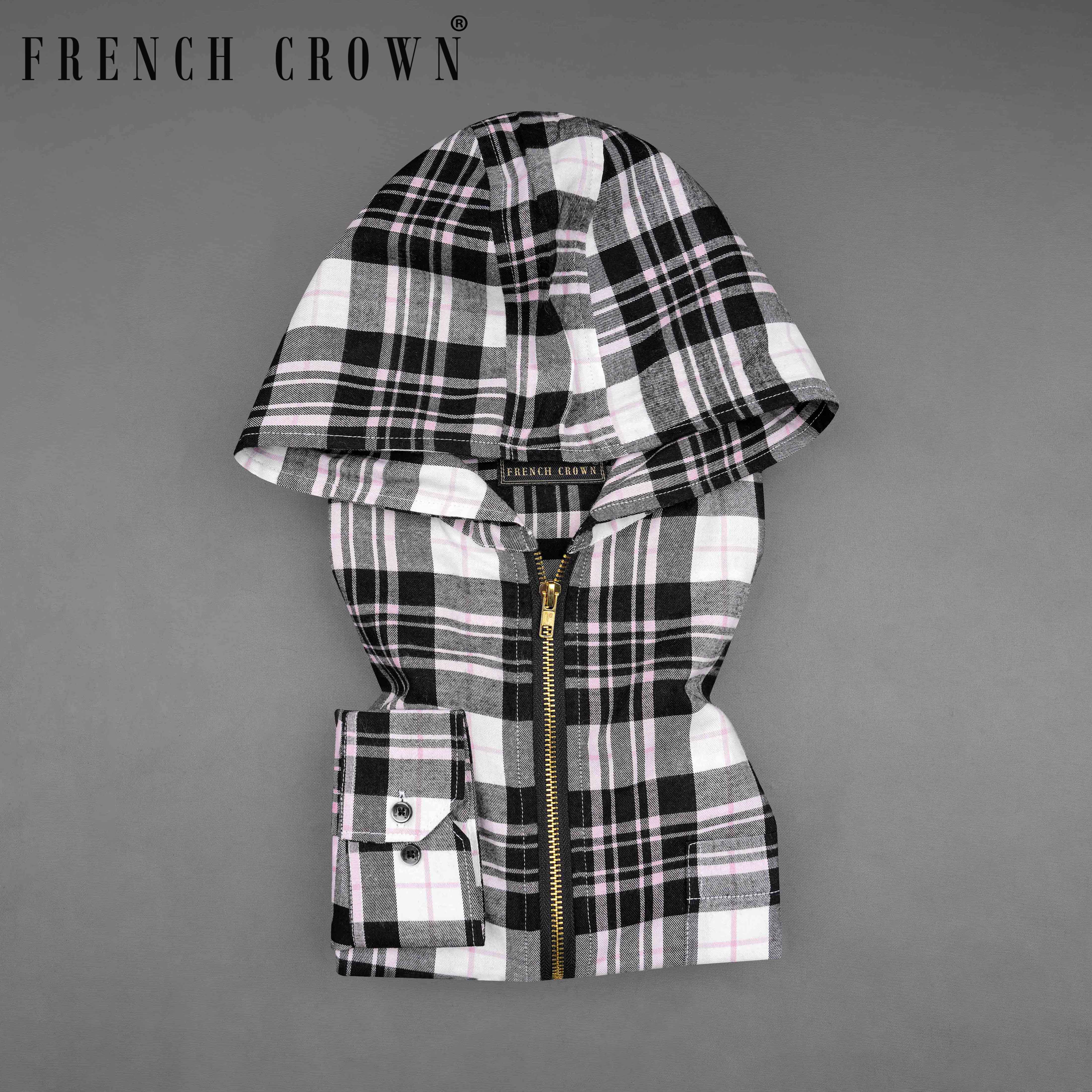 Ombre Check Shirt Jacket white×black OVY Bright White and Jade Black Casual Checks-Plaid Premium Cotton