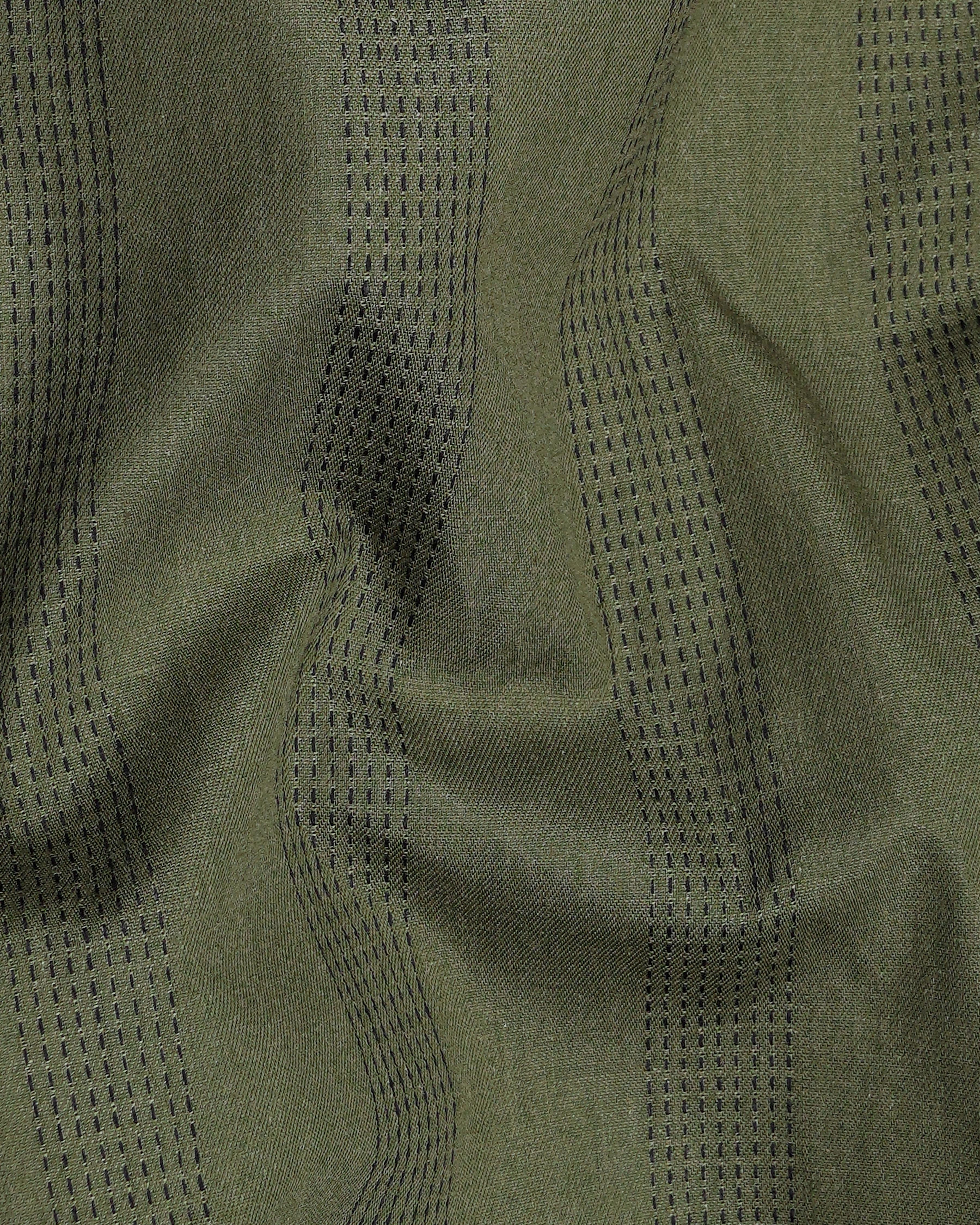 Fuscous Green and Black Striped Dobby Textured Giza Cotton Shirt