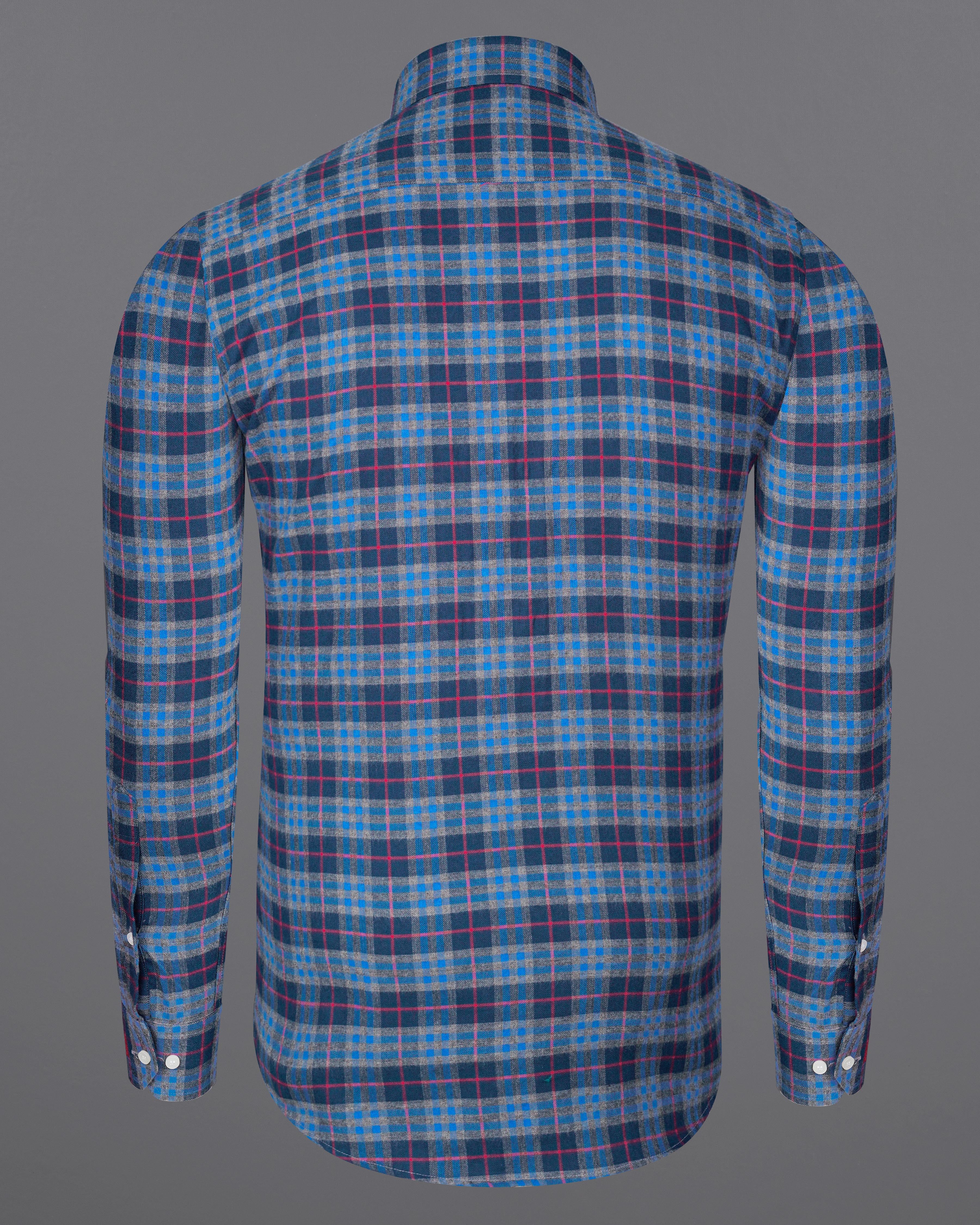 Azure Blue and Regal Blue Plaid Twill Textured Premium Cotton Shirt