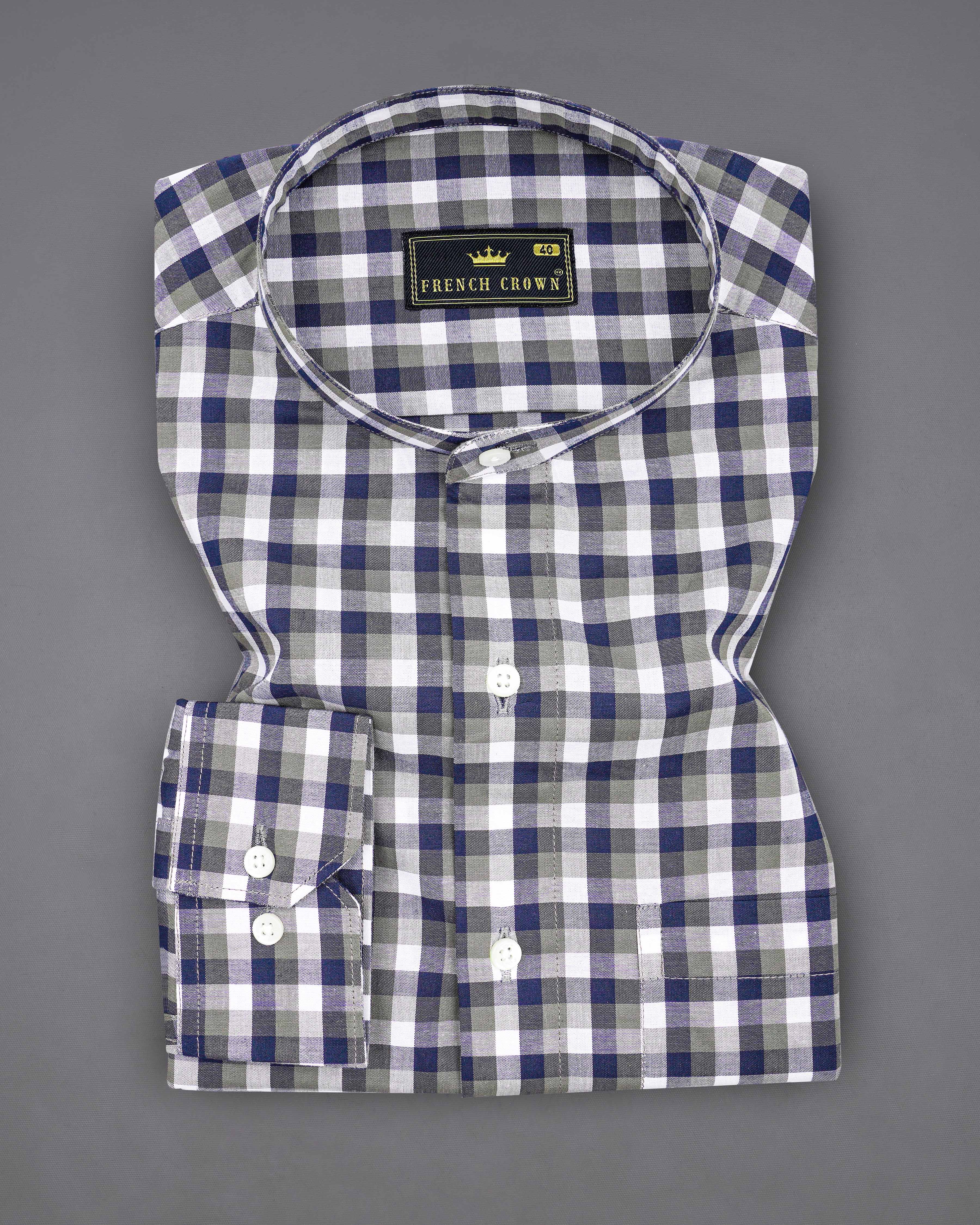 Bright White and Cloud Burst Blue Gingham Premium Cotton Shirt