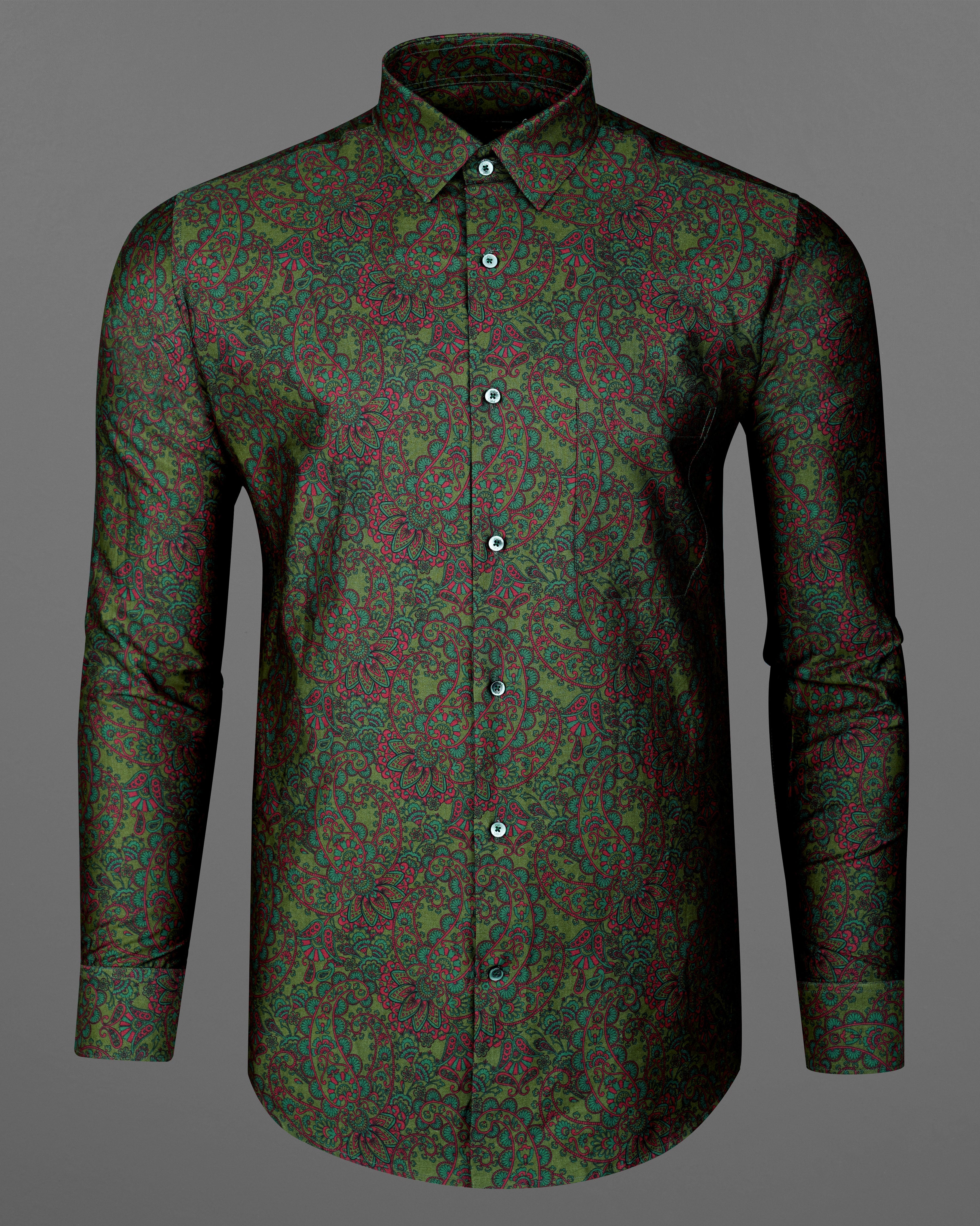 Bronzestone Green and Stiletto Red Paisley Printed Super Soft Premium Cotton Shirt 8221-GR-38, 8221-GR-H-38, 8221-GR-39, 8221-GR-H-39, 8221-GR-40, 8221-GR-H-40, 8221-GR-42, 8221-GR-H-42, 8221-GR-44, 8221-GR-H-44, 8221-GR-46, 8221-GR-H-46, 8221-GR-48, 8221-GR-H-48, 8221-GR-50, 8221-GR-H-50, 8221-GR-52, 8221-GR-H-52