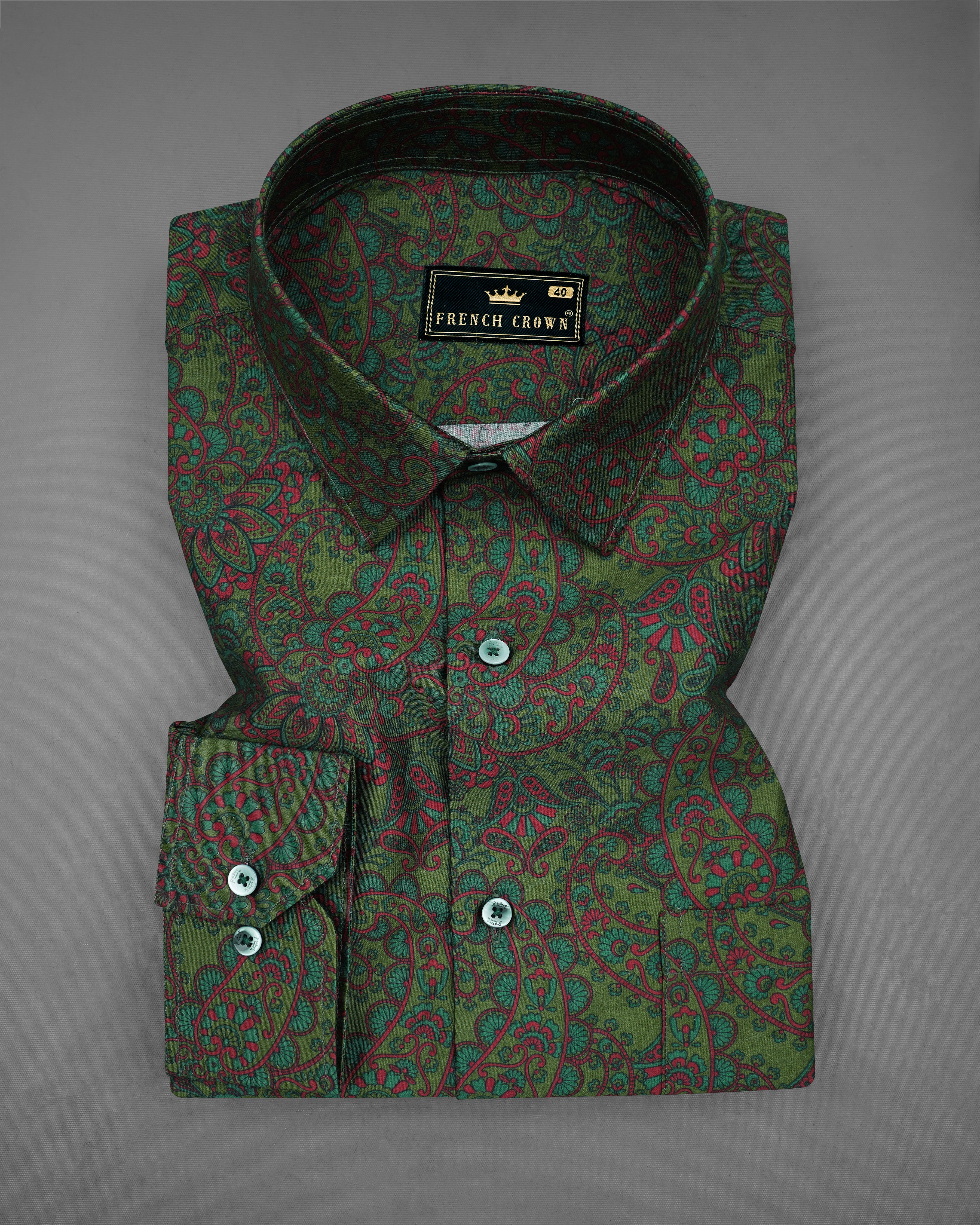 Bronzestone Green and Stiletto Red Paisley Printed Super Soft Premium Cotton Shirt 8221-GR-38, 8221-GR-H-38, 8221-GR-39, 8221-GR-H-39, 8221-GR-40, 8221-GR-H-40, 8221-GR-42, 8221-GR-H-42, 8221-GR-44, 8221-GR-H-44, 8221-GR-46, 8221-GR-H-46, 8221-GR-48, 8221-GR-H-48, 8221-GR-50, 8221-GR-H-50, 8221-GR-52, 8221-GR-H-52