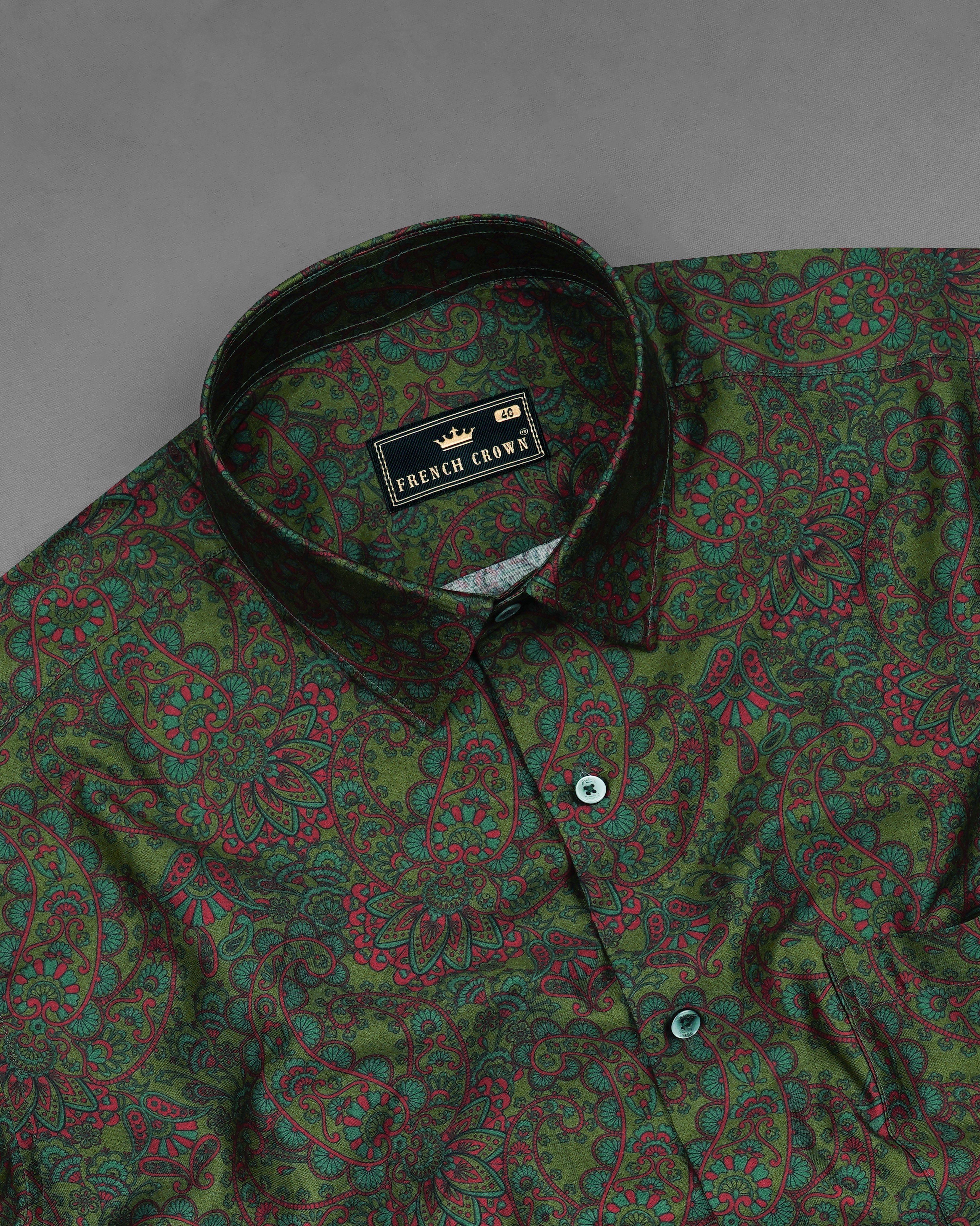 Bronzestone Green and Stiletto Red Paisley Printed Super Soft Premium Cotton Shirt 8221-GR-38, 8221-GR-H-38, 8221-GR-39, 8221-GR-H-39, 8221-GR-40, 8221-GR-H-40, 8221-GR-42, 8221-GR-H-42, 8221-GR-44, 8221-GR-H-44, 8221-GR-46, 8221-GR-H-46, 8221-GR-48, 8221-GR-H-48, 8221-GR-50, 8221-GR-H-50, 8221-GR-52, 8221-GR-H-52