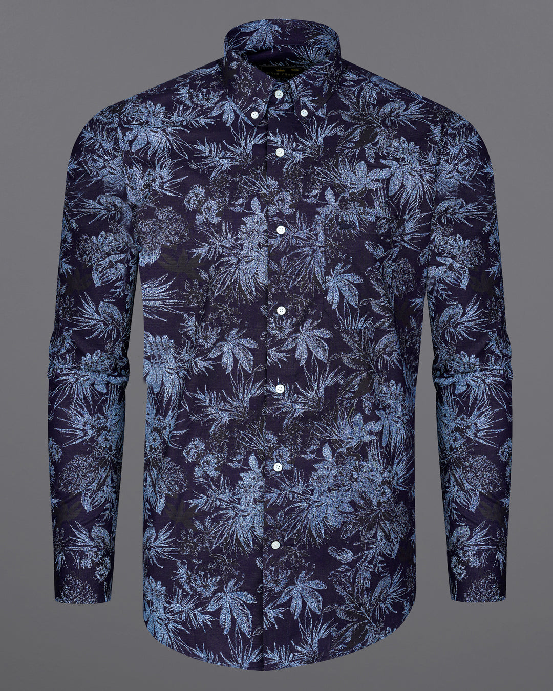 BLACKCURRANT NAVY BLUE WITH SHIP COVE BLUE FLORAL CHAMBRAY TEXTURED PREMIUM COTTON SHIRT