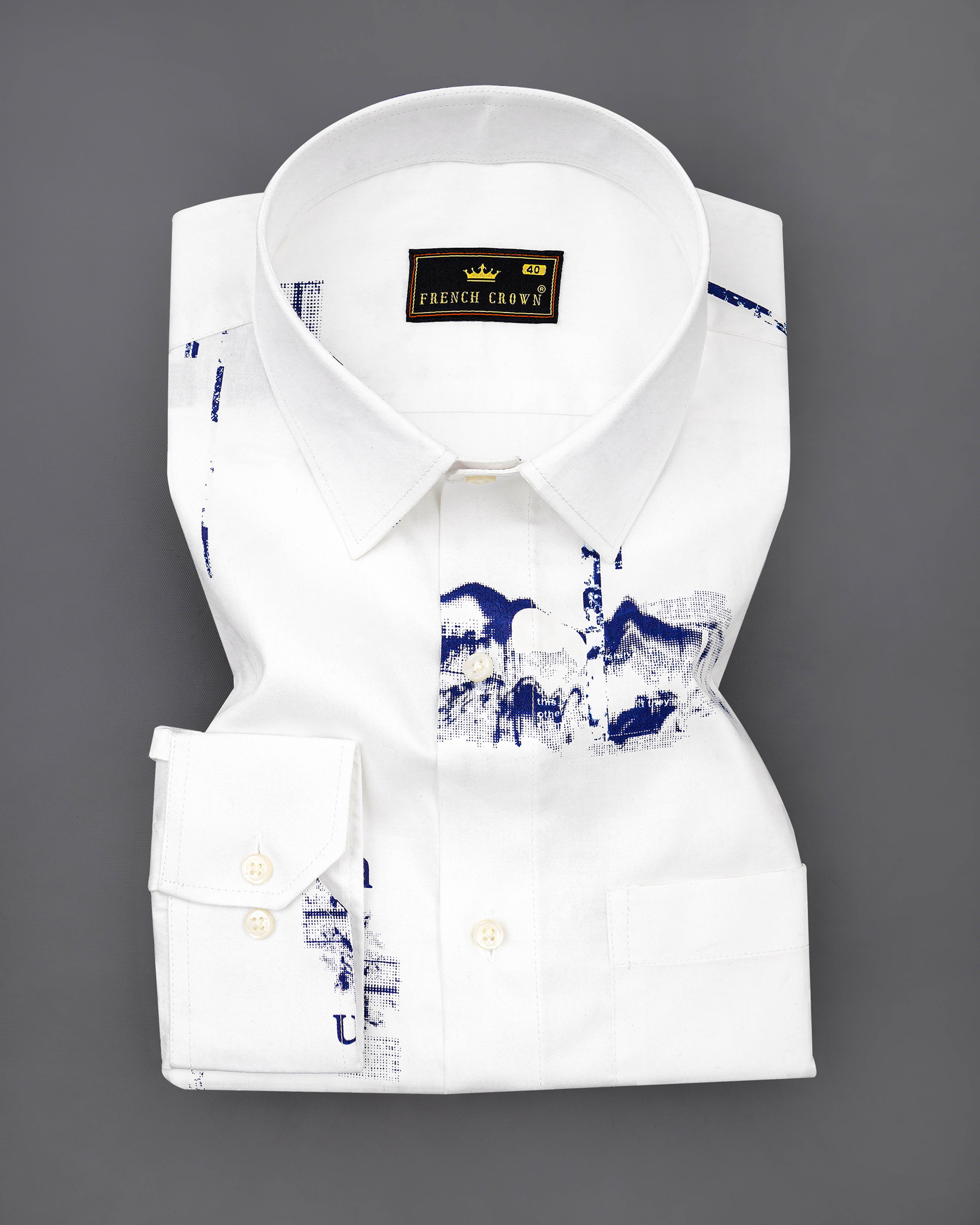 Bright White and Sapphire Blue Japanese Printed Super Soft Premium Cotton Shirt 8242-38,8242-H-38,8242-39,8242-H-39,8242-40,8242-H-40,8242-42,8242-H-42,8242-44,8242-H-44,8242-46,8242-H-46,8242-48,8242-H-48,8242-50,8242-H-50,8242-52,8242-H-52