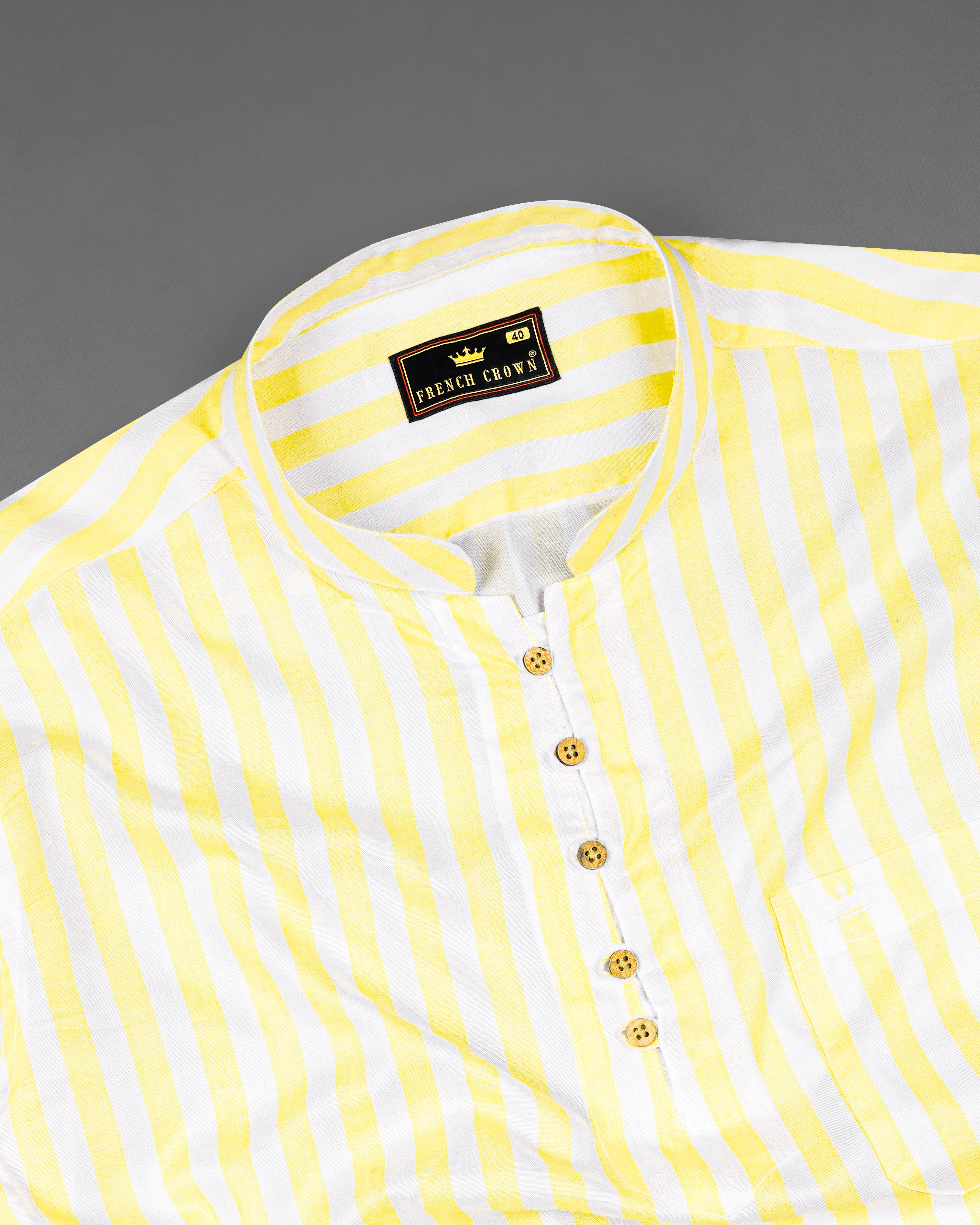 Bright White with Picasso Yellow Striped Premium Tencel Kurta Shirt 8250-KS-38, 8250-KS-H-38, 8250-KS-39, 8250-KS-H-39, 8250-KS-40, 8250-KS-H-40, 8250-KS-42, 8250-KS-H-42, 8250-KS-44, 8250-KS-H-44, 8250-KS-46, 8250-KS-H-46, 8250-KS-48, 8250-KS-H-48, 8250-KS-50, 8250-KS-H-50, 8250-KS-52, 8250-KS-H-52