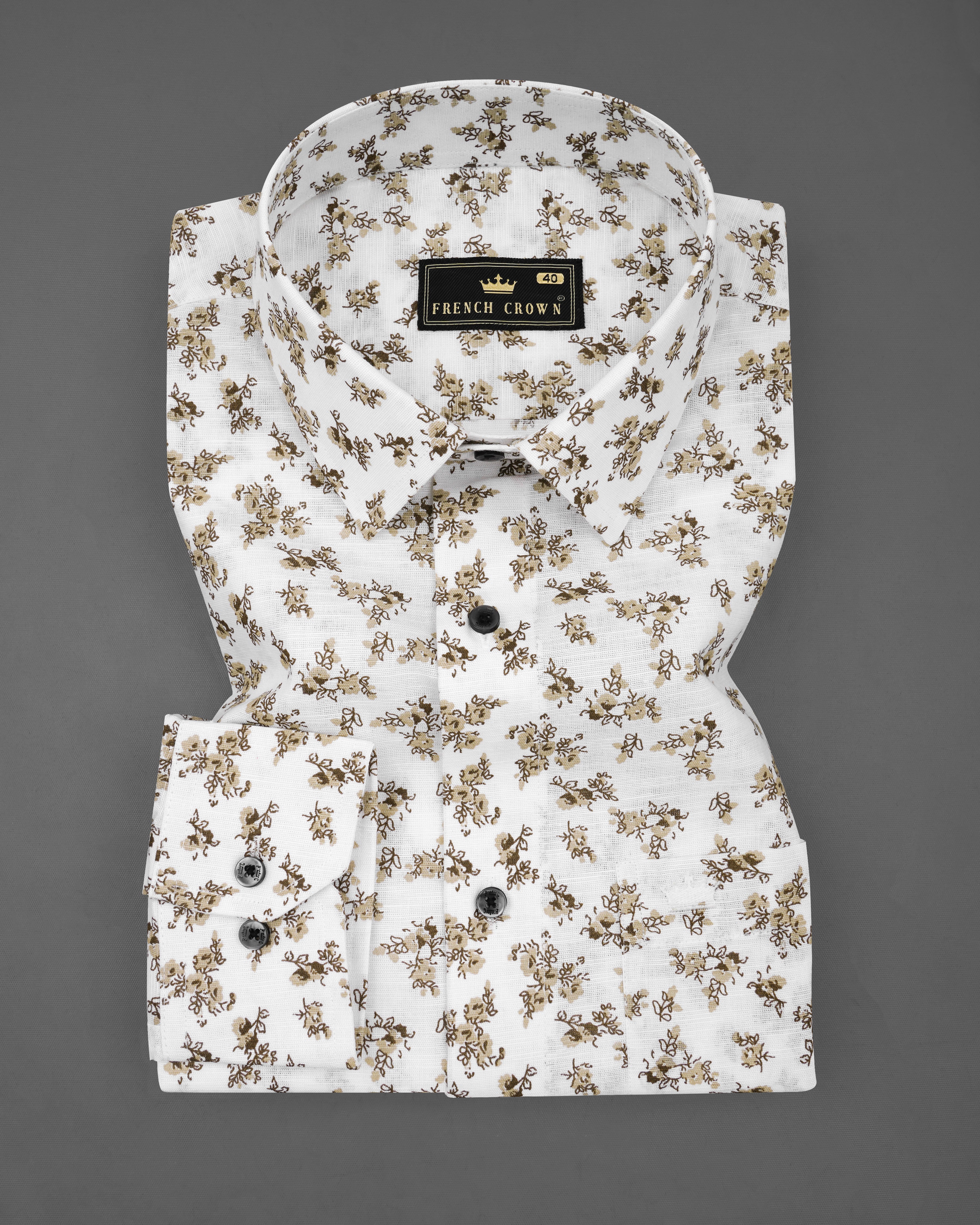 Amour White with Medium Taupe Brown Ditsy Printed Luxurious Linen Shirt 8273-BLK-38, 8273-BLK-H-38, 8273-BLK-39, 8273-BLK-H-39, 8273-BLK-40, 8273-BLK-H-40, 8273-BLK-42, 8273-BLK-H-42, 8273-BLK-44, 8273-BLK-H-44, 8273-BLK-46, 8273-BLK-H-46, 8273-BLK-48, 8273-BLK-H-48, 8273-BLK-50, 8273-BLK-H-50, 8273-BLK-52, 8273-BLK-H-52