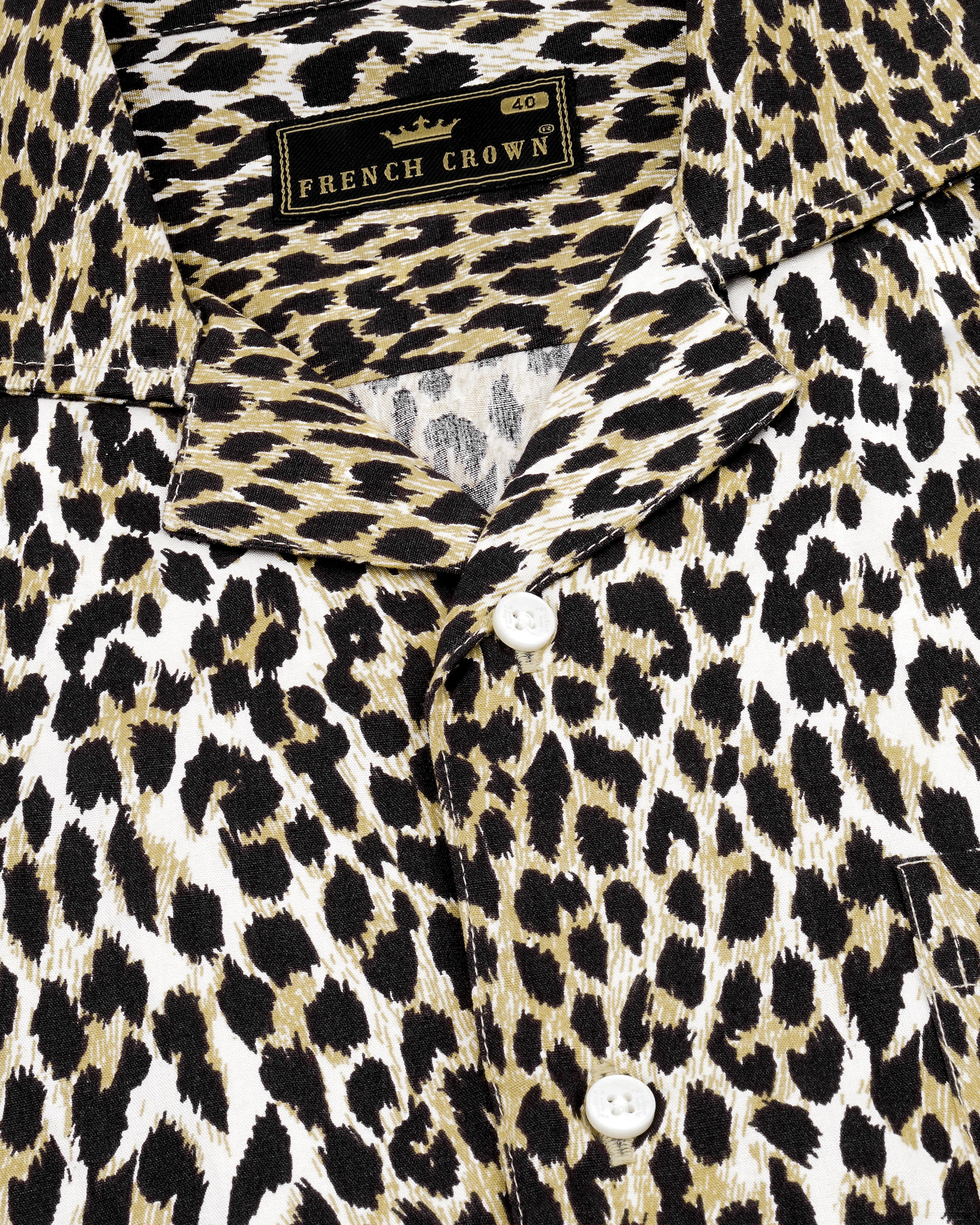 Cararra Cream with Brandy Brown and Black Leopard Striped Printed Premium Cotton Shirt        8364-CC-H-38,8364-CC-H-39,8364-CC-H-40,8364-CC-H-42,8364-CC-H-44,8364-CC-H-46,8364-CC-H-48,8364-CC-H-50, 8364-CC-H-52