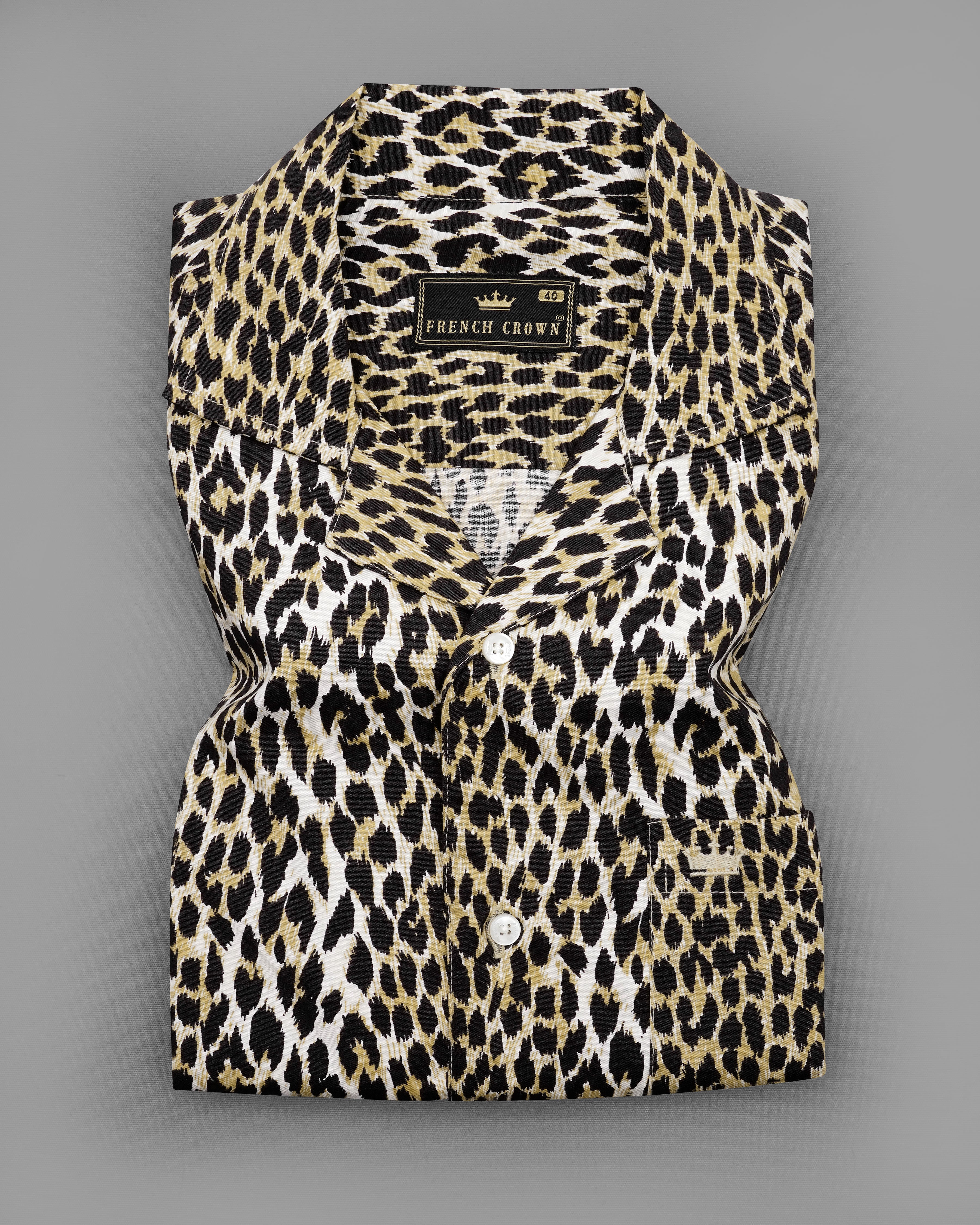 Cararra Cream with Brandy Brown and Black Leopard Striped Printed Premium Cotton Shirt        8364-CC-H-38,8364-CC-H-39,8364-CC-H-40,8364-CC-H-42,8364-CC-H-44,8364-CC-H-46,8364-CC-H-48,8364-CC-H-50, 8364-CC-H-52