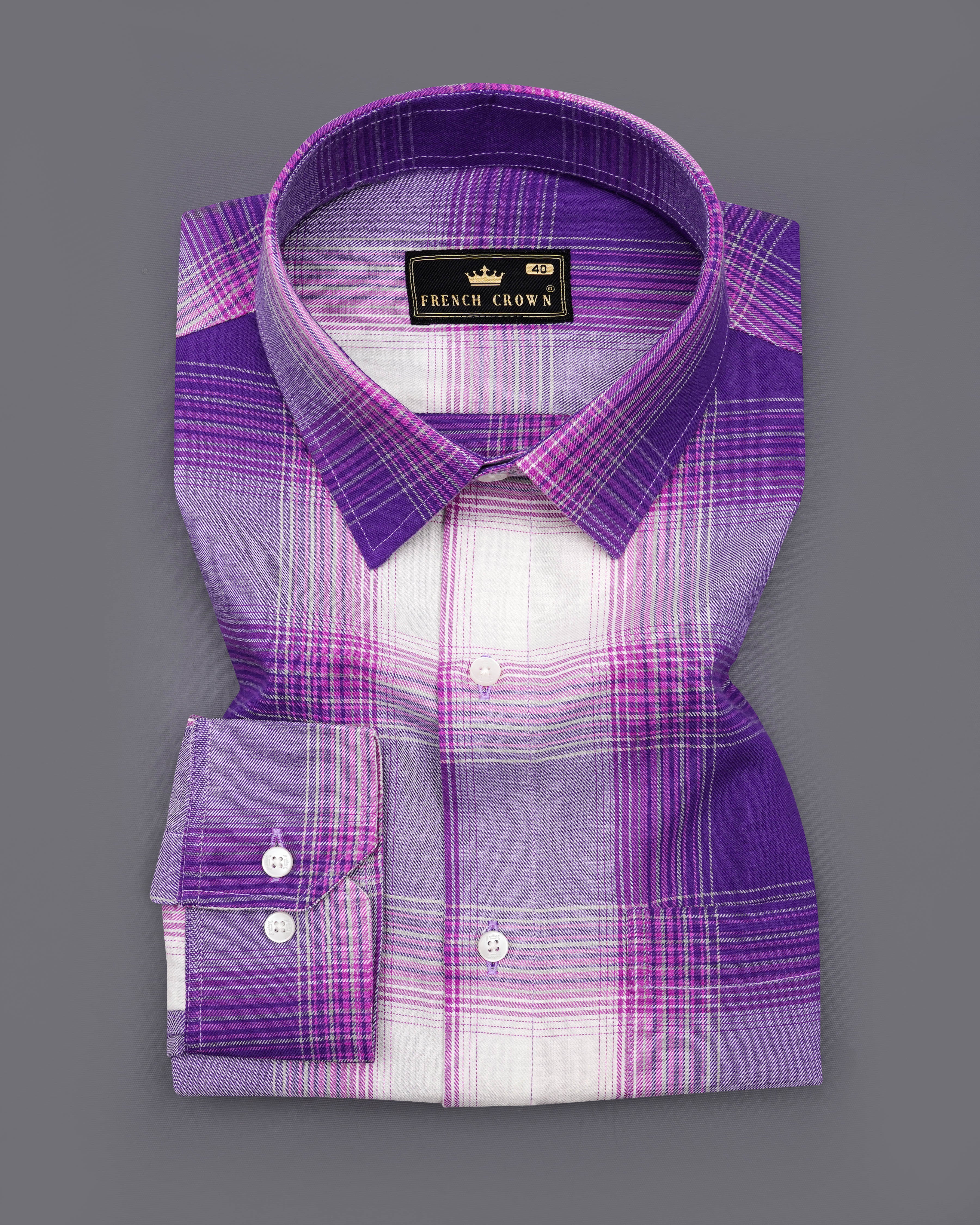 Eminence Purple with Bright White Twill Plaid Premium Cotton Shirt 8404-38, 8404-H-38, 8404-39,8404-H-39, 8404-40, 8404-H-40, 8404-42, 8404-H-42, 8404-44, 8404-H-44, 8404-46, 8404-H-46, 8404-48, 8404-H-48, 8404-50, 8404-H-50, 8404-52, 8404-H-52